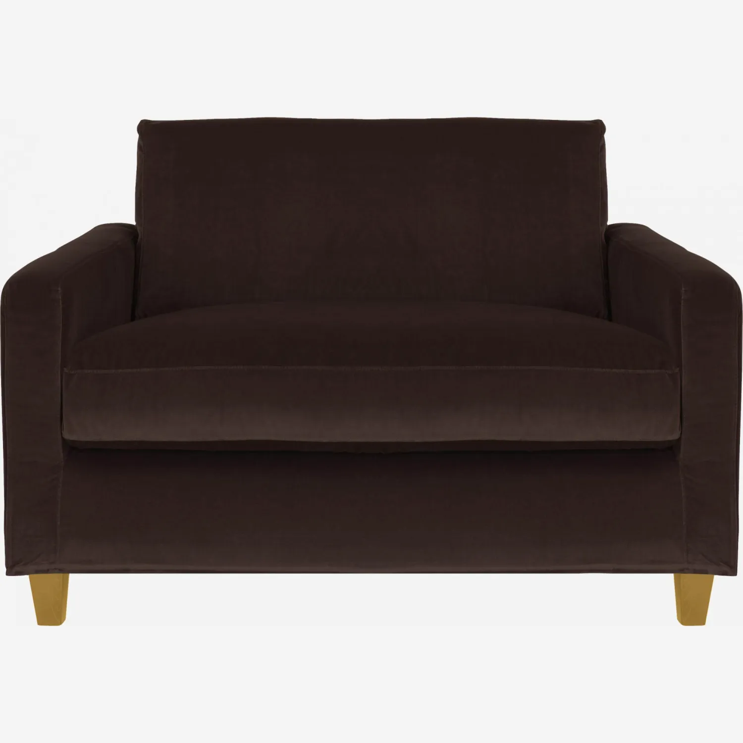 Canapé compact en velours - Marron - Pieds chêne