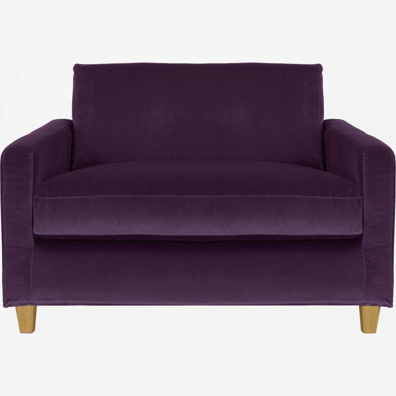 Canapé compact en velours - Violet - Pieds chêne
