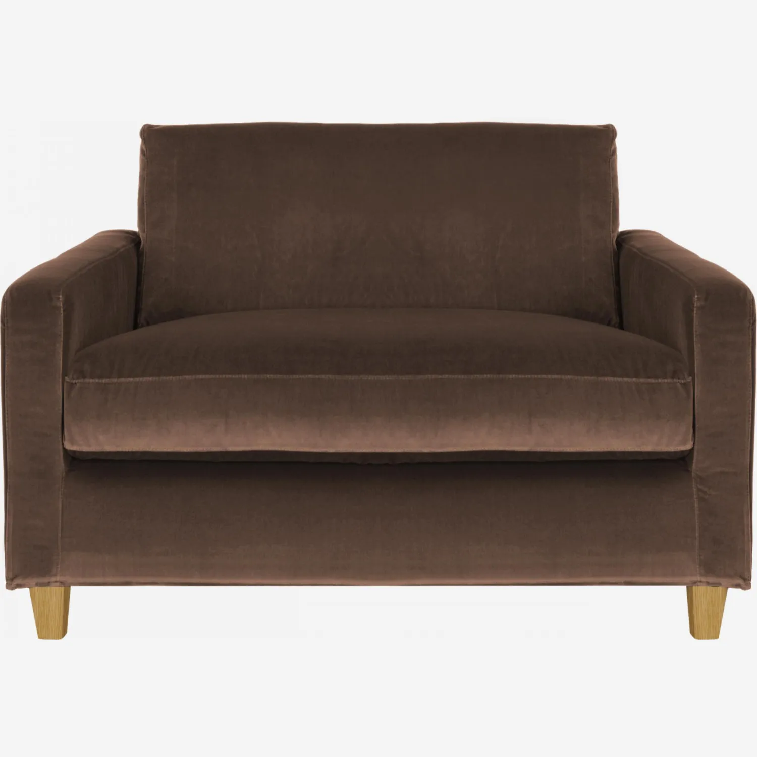 Canapé compact en velours - Taupe - Pieds chêne