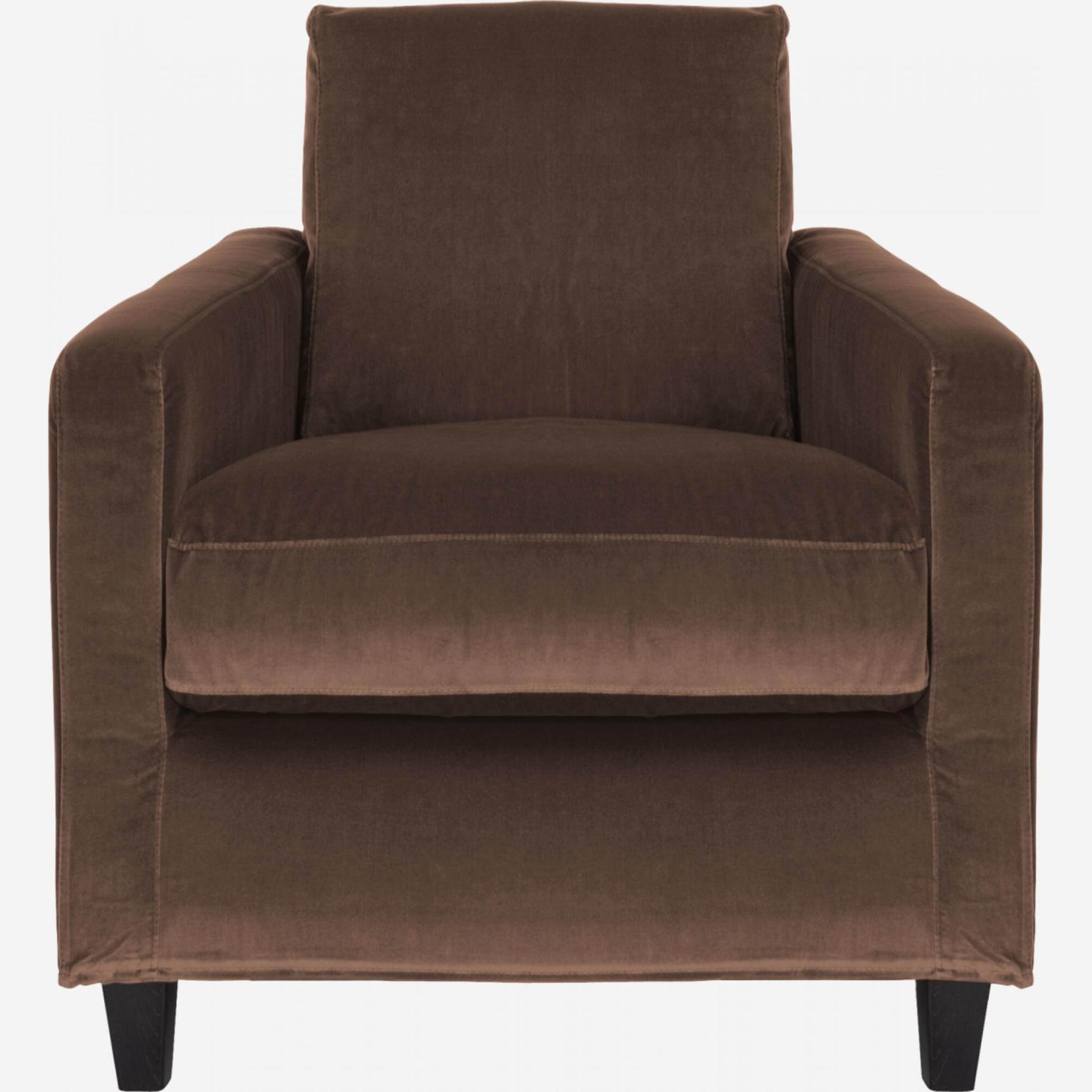 Fauteuil en velours - Taupe - Pieds noirs