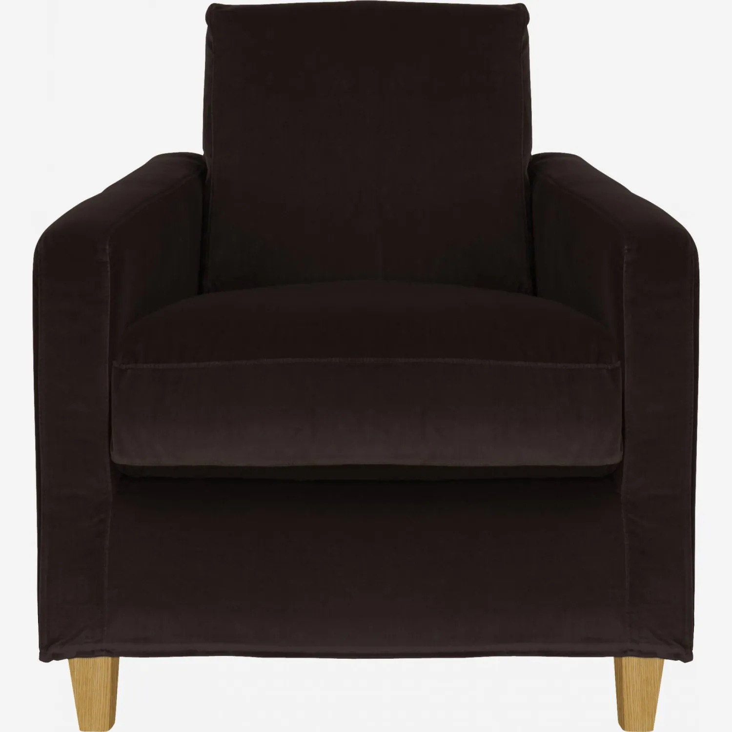Fauteuil en velours - Marron - Pieds chêne