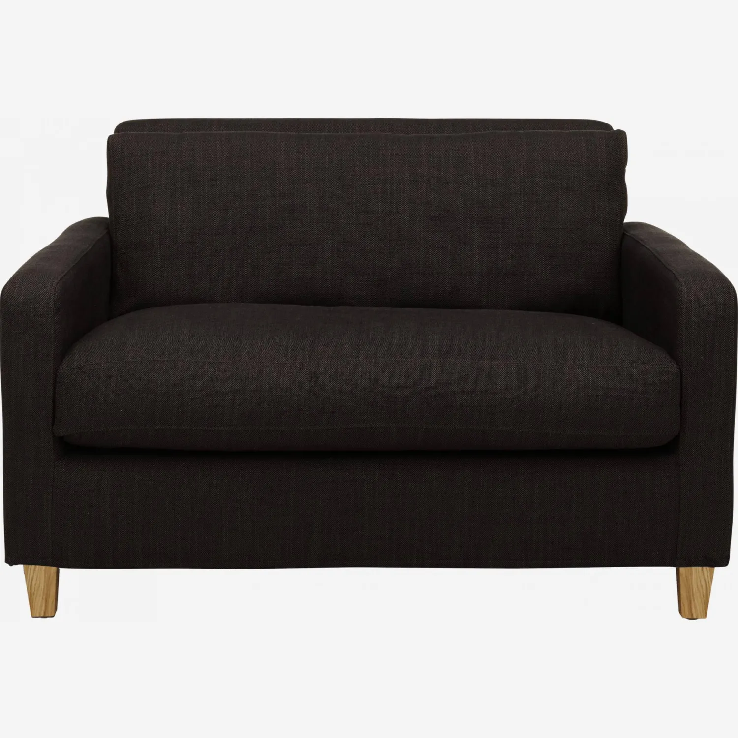 Canapé compact en tissu italien - Marron - Pieds chêne