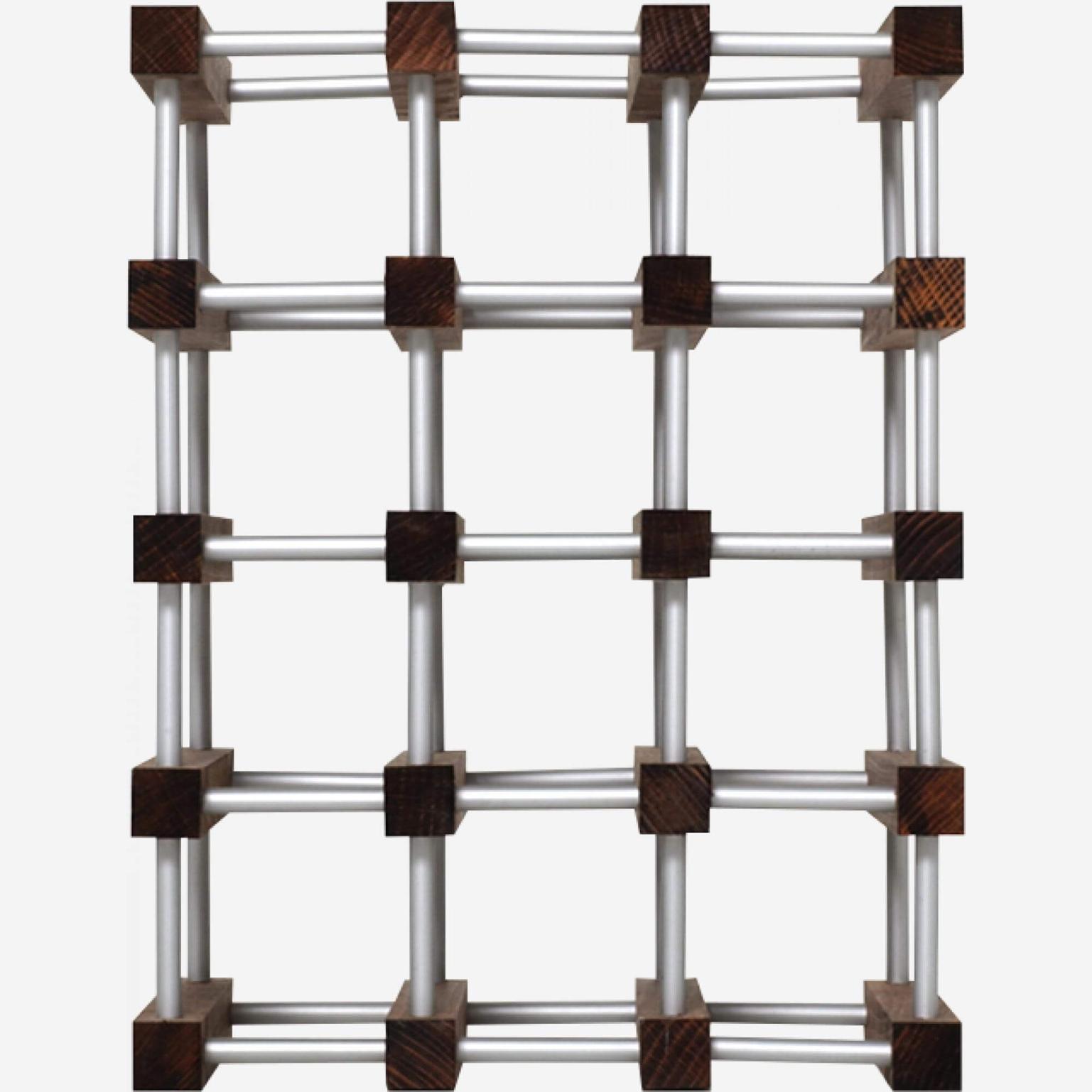 Dark wood and metal bottle rack