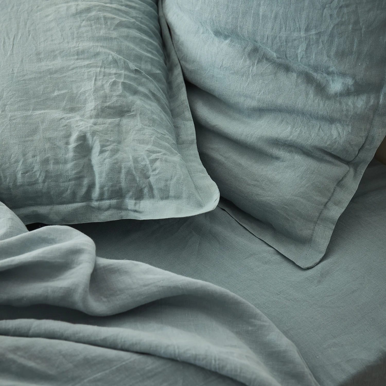 Drap housse en lin - 160 x 200 cm - Bleu clair - 3