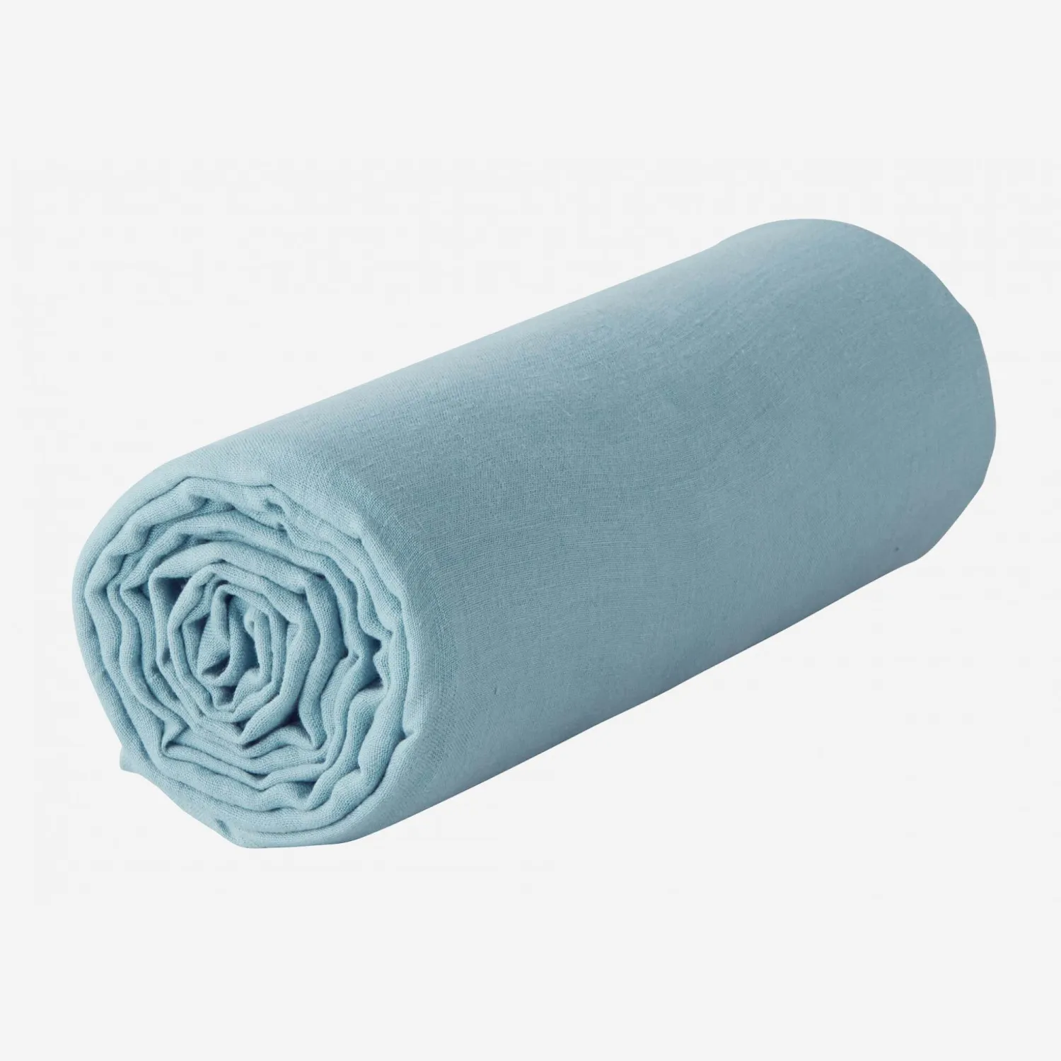 Drap housse en lin - 180 x 200 cm - Bleu clair