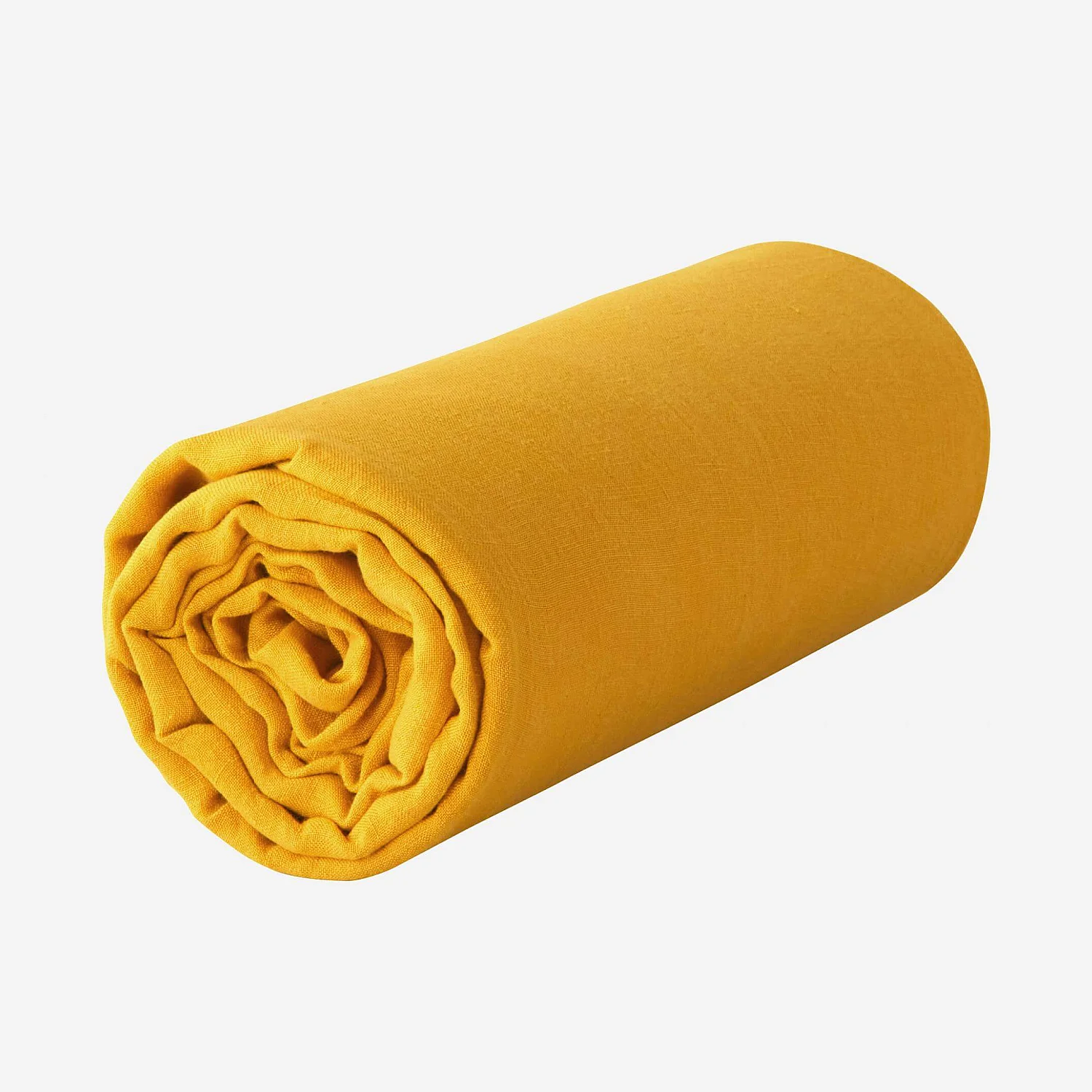 Drap housse en lin - 140 x 200 cm - Jaune moutarde - 2