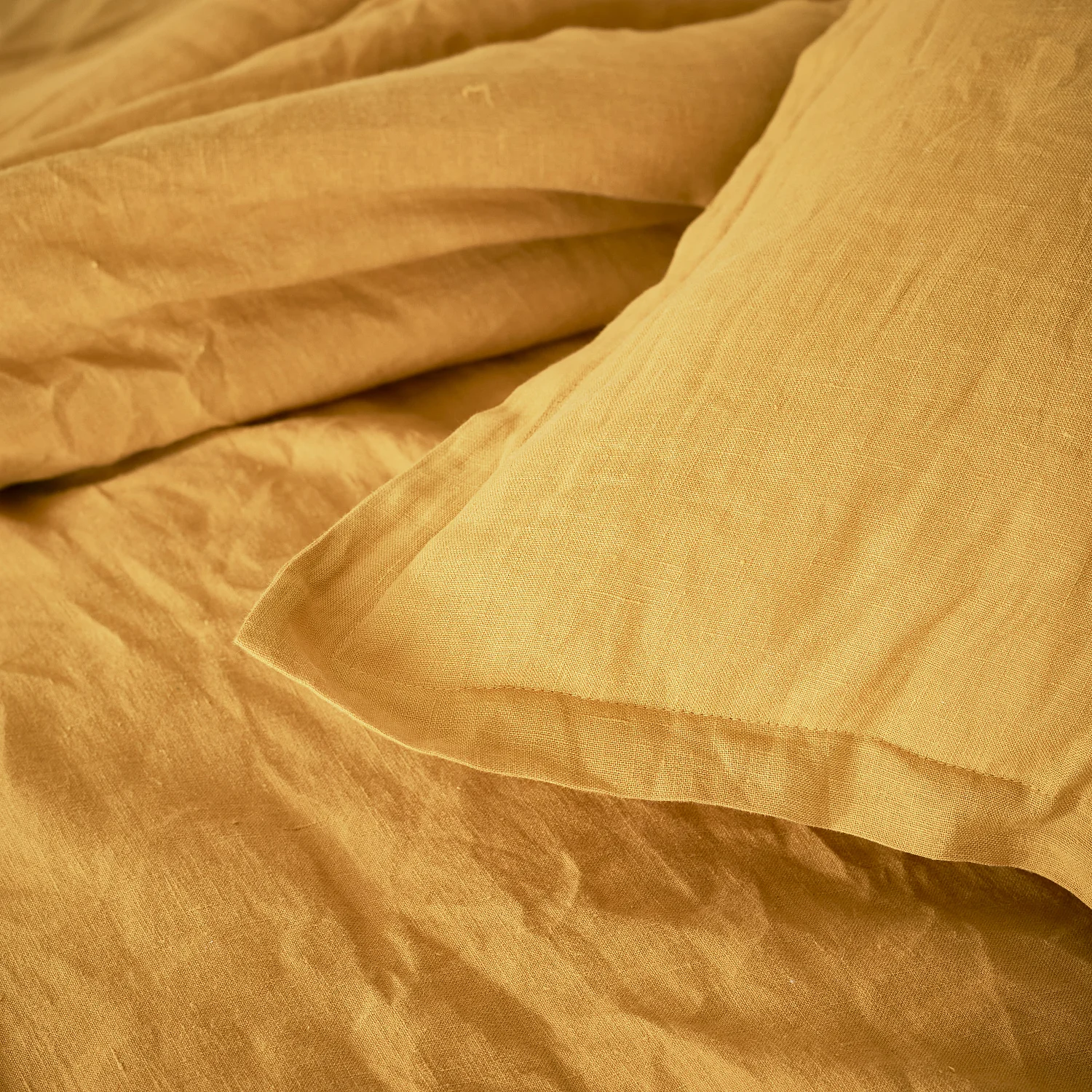 Lençol de baixo de linho - 160 x 200 cm - Amarelo mostarda - 3