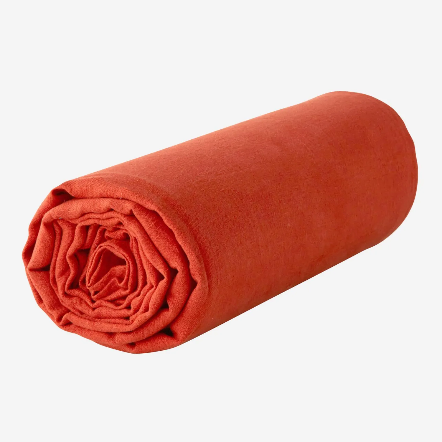 Drap housse en lin - 180 x 200 cm - Orange terracotta