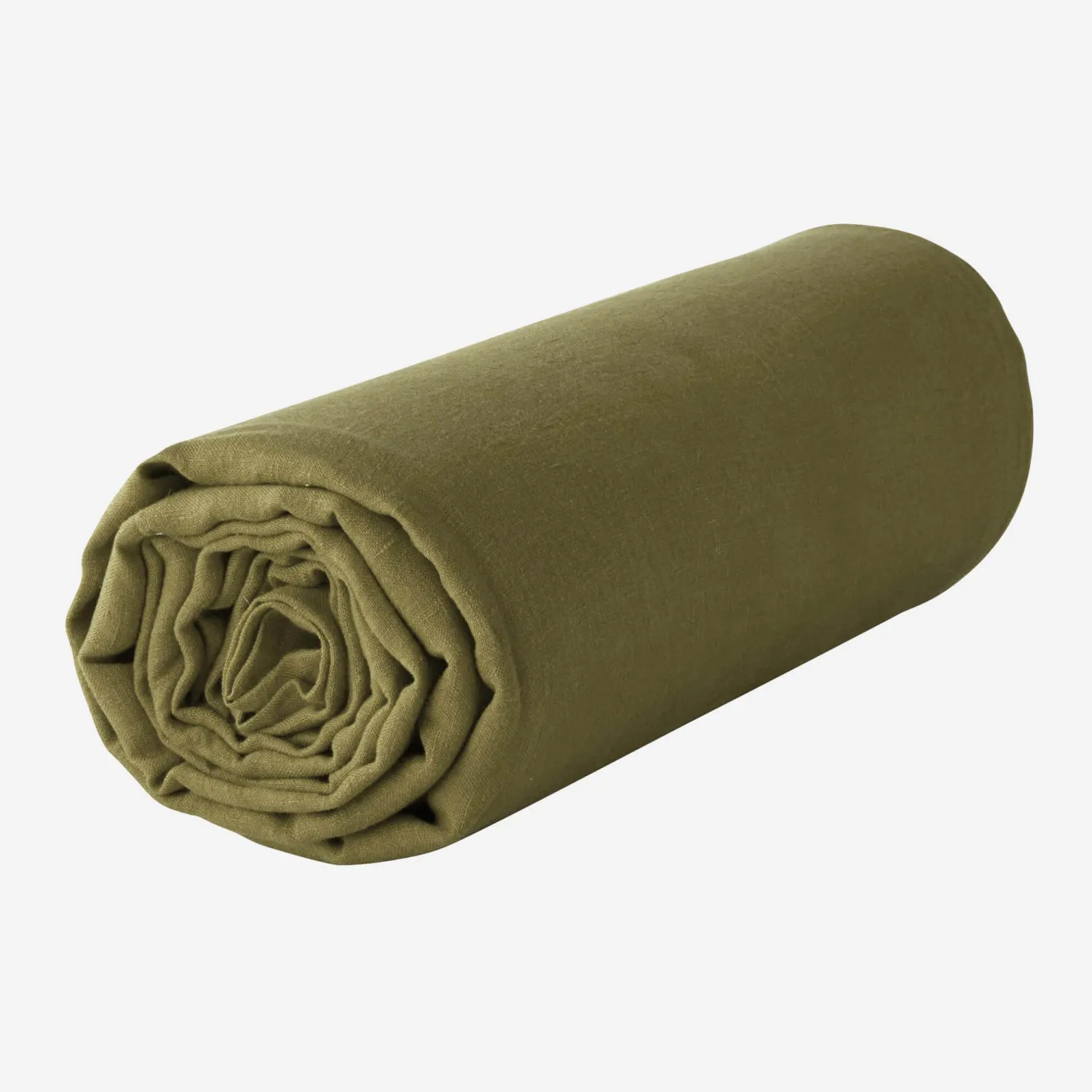 Drap housse en lin - 180 x 200 cm - Vert kaki