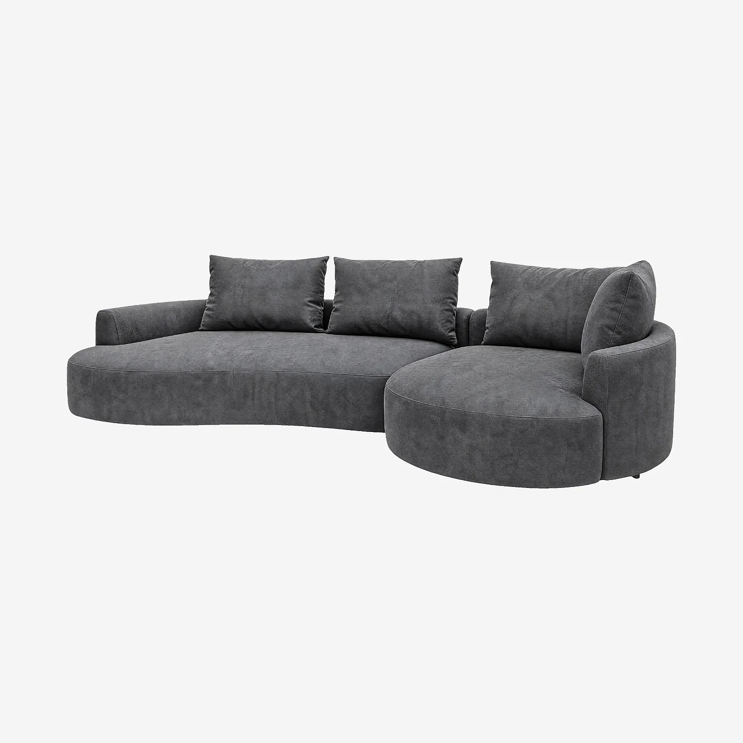 Canapé d'angle droit de forme organique en velours - Gris ardoise - 1