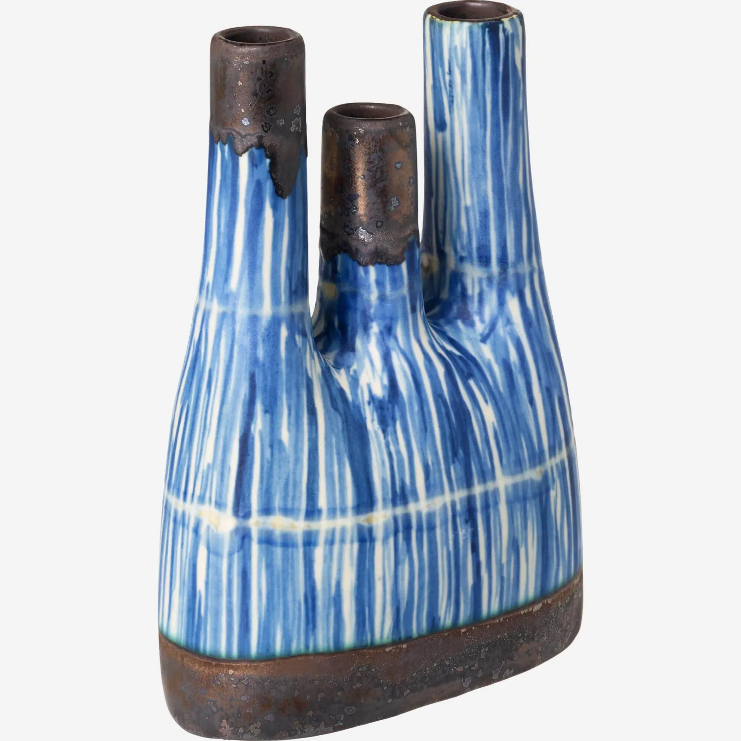 Vase à 3 cols en grès - Bleu