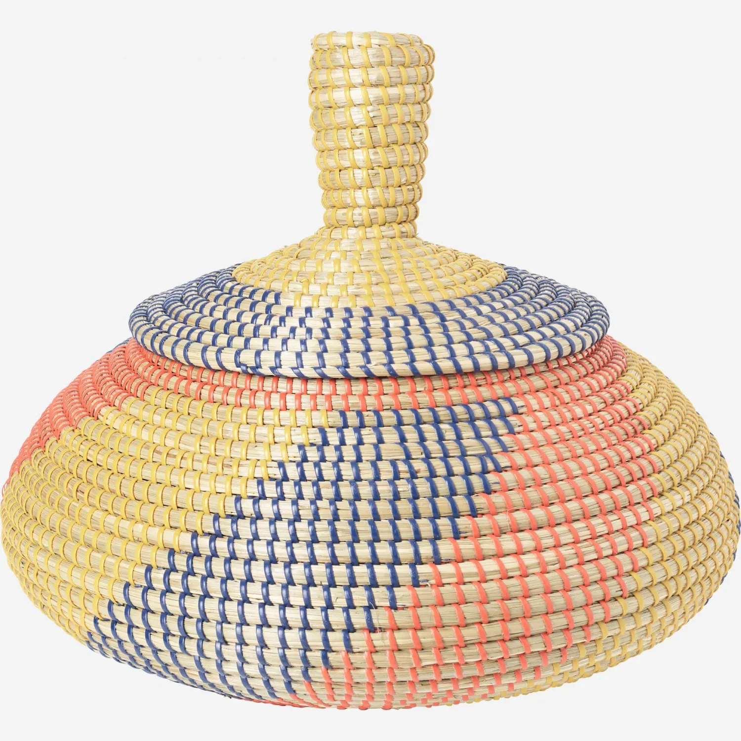 Panier de rangement avec couvercle en jonc de mer - 38 x 38 cm - Motifs