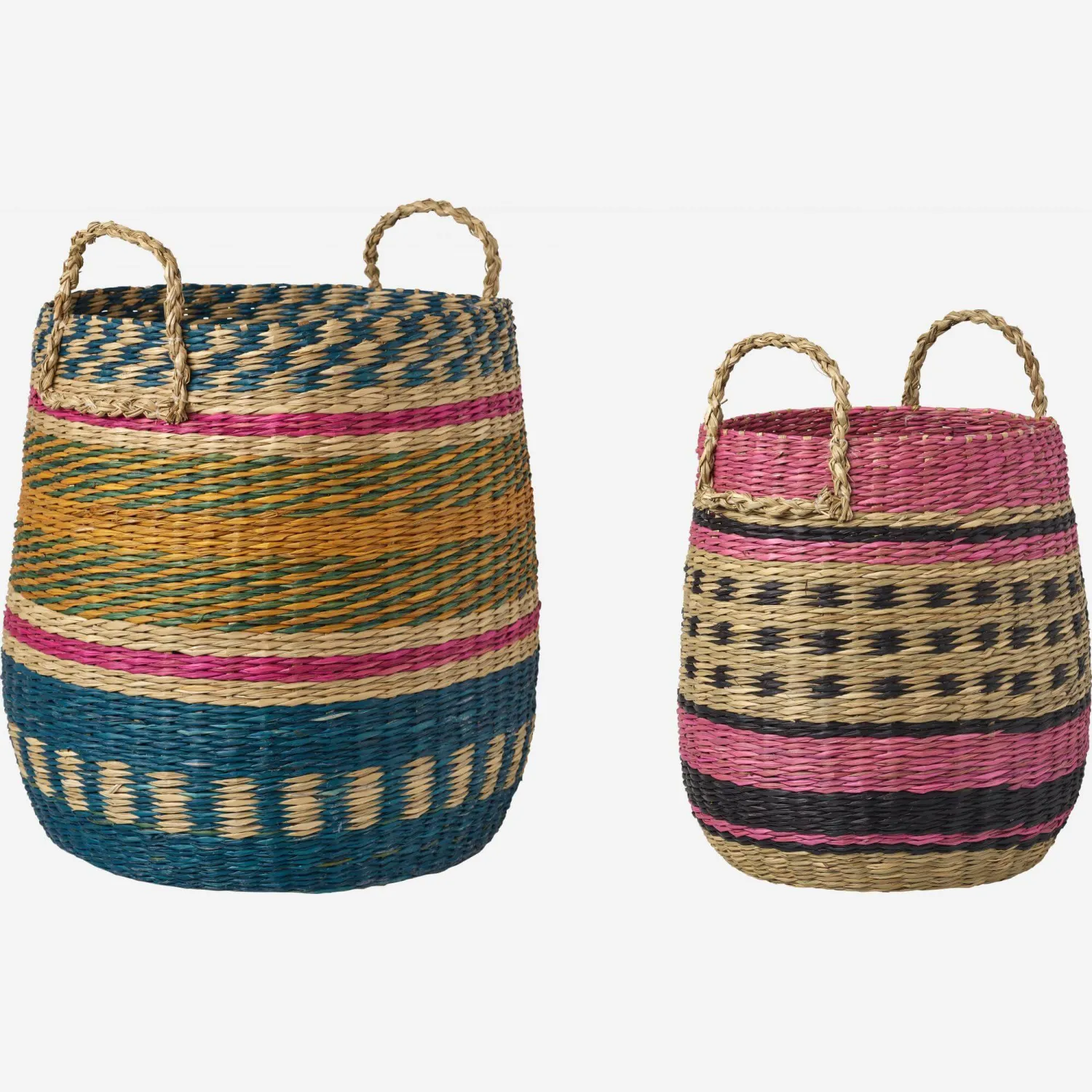 Lot de 2 paniers de rangement en jonc de mer - Multicolore