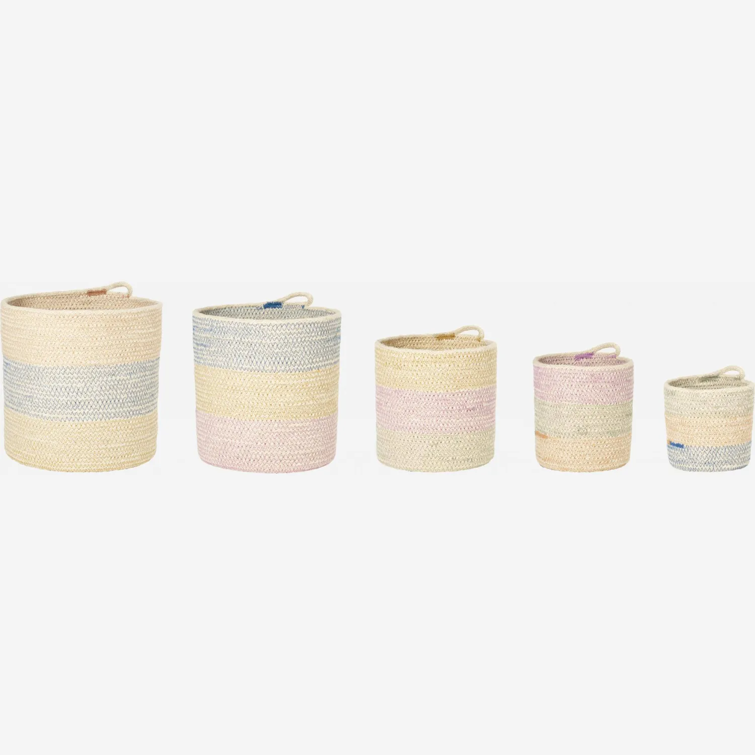Lot de 5 paniers de rangement ronds en jute - Multicolore