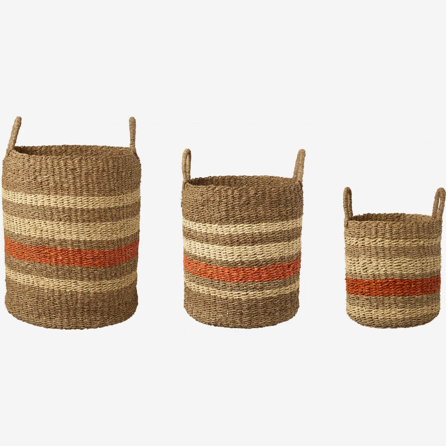 Lot de 3 paniers de rangement en jonc de mer avec anses - Multicolore