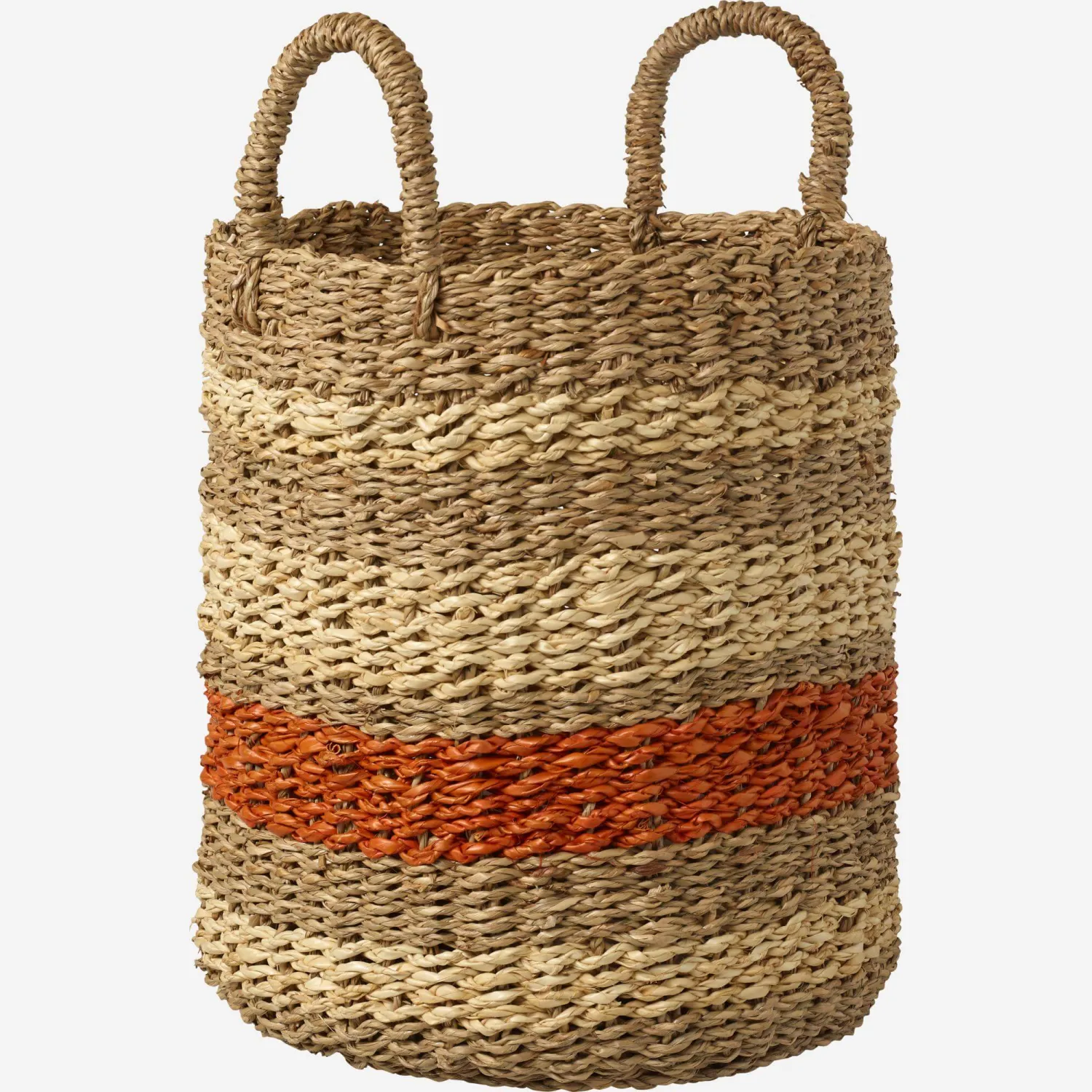 Panier de rangement en jonc de mer avec anses - 25 x 28 cm - Multicolore