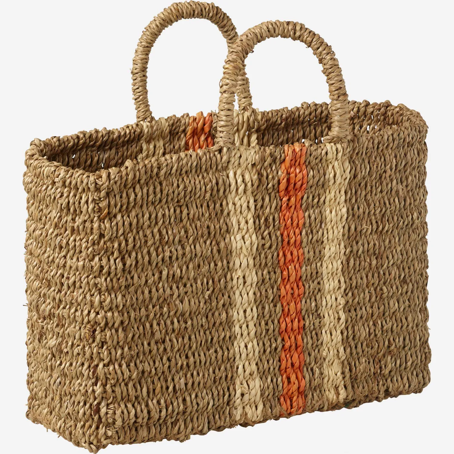 Panier de rangement en jonc de mer avec anses - 30 x 12 x 32 cm - Multicolore