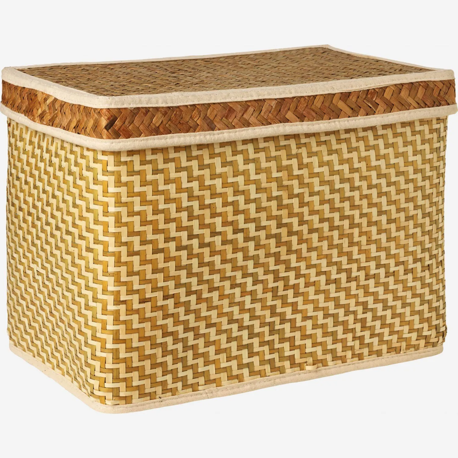 Cesto con tapa de hoja de palma - 35 x 22 x 25 cm - Estampado