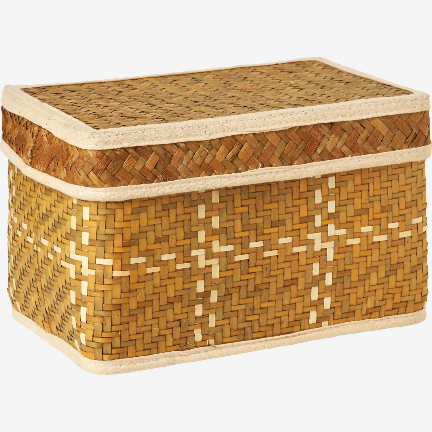 Cesto con tapa de hoja de palma - 25 x 18 x 15 cm - Estampado
