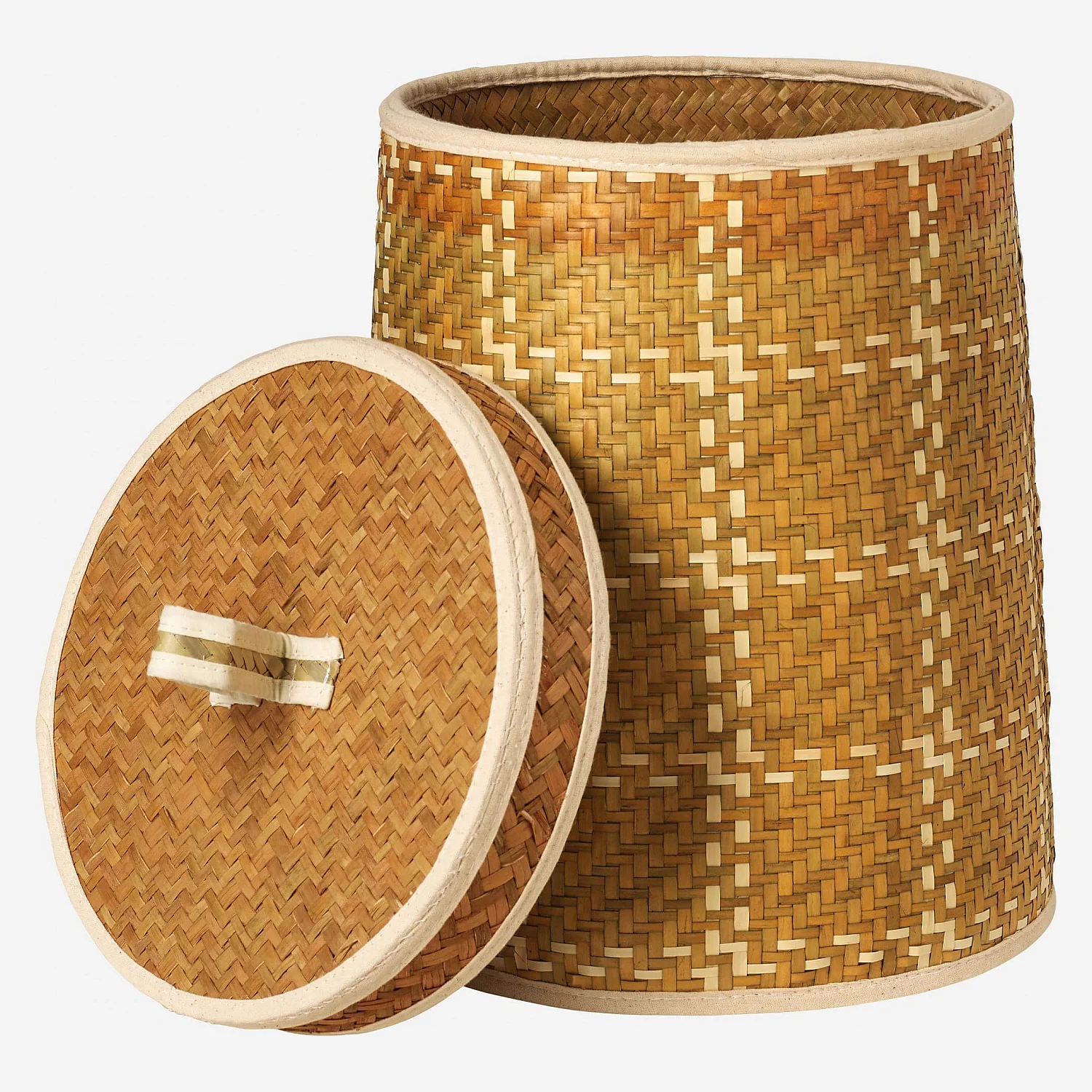 Lot de 3 paniers ronds avec couvercle en feuilles de palmier - Motifs - 5