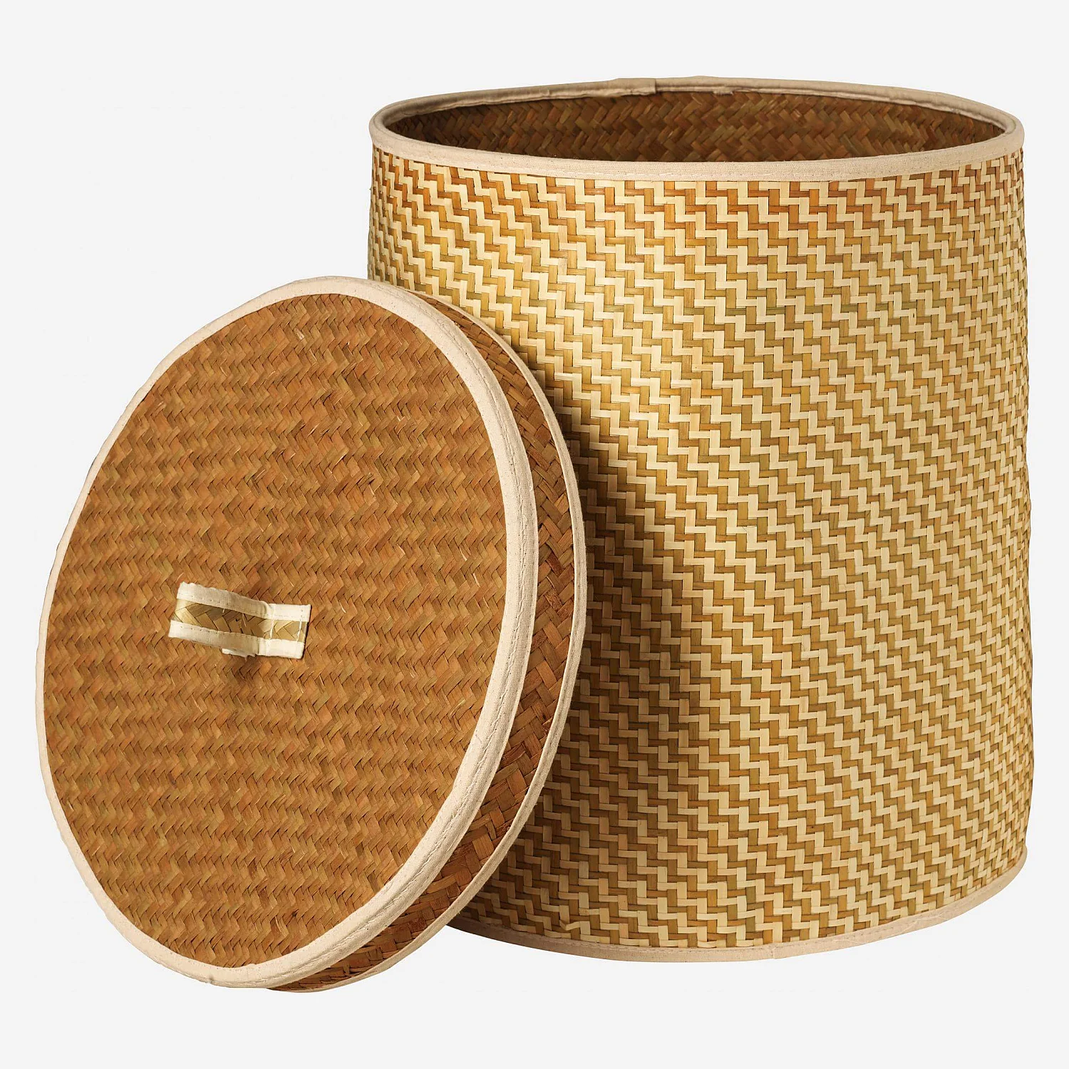 Panier rond avec couvercle en feuille de palmier - 35 x 41 cm - Motif - 4