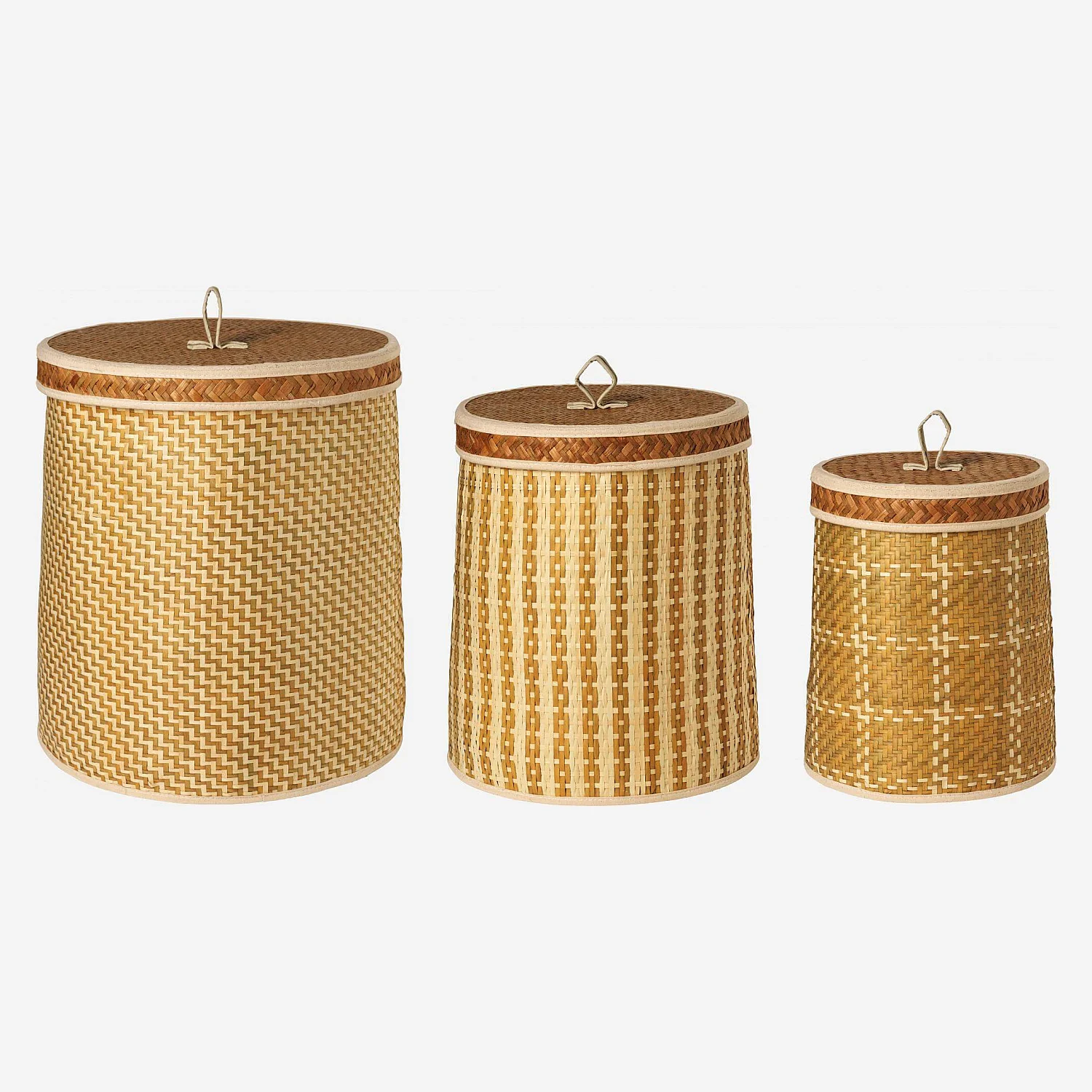 Panier rond avec couvercle en feuille de palmier - 35 x 41 cm - Motif - 3