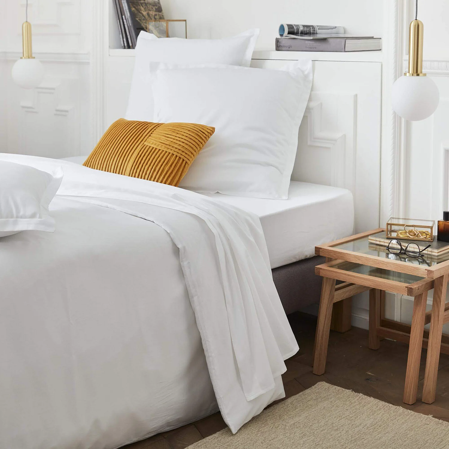 Drap housse en satin de coton - 180 x 200 cm - Blanc - 2