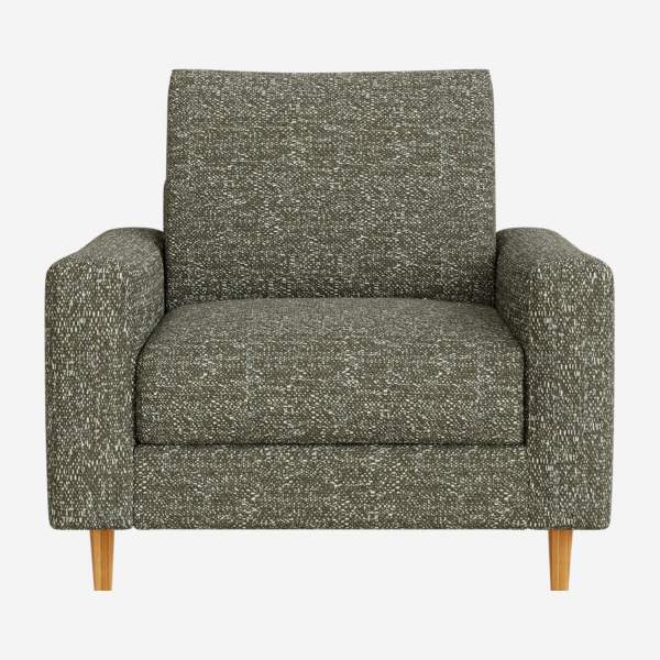 Stoffen fauteuil Lucca - Mosgroen - Rechte armleuningen - Haakse poten van geolied eikenhout - Hoog comfort