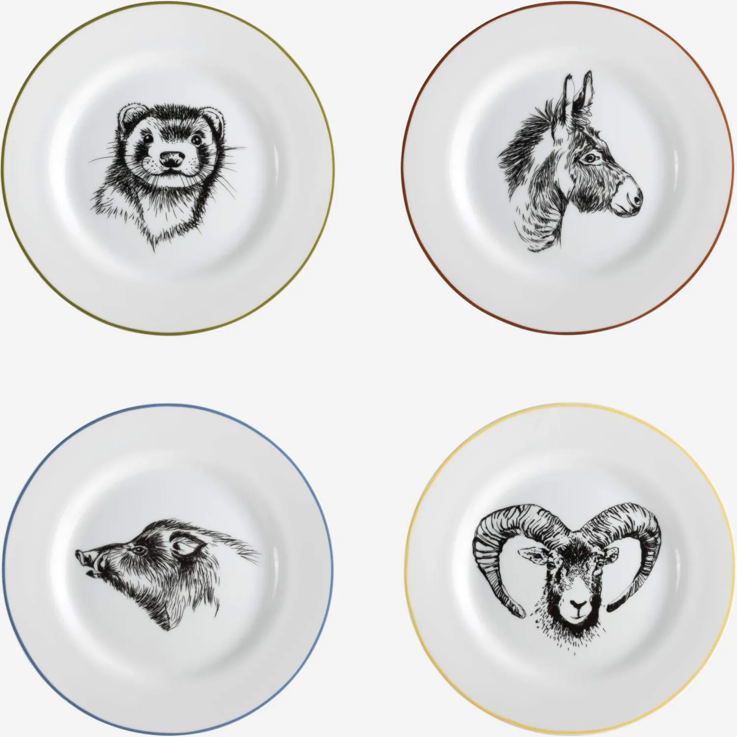 Set 4 platos de postre de porcelana - Design by F. Jacques