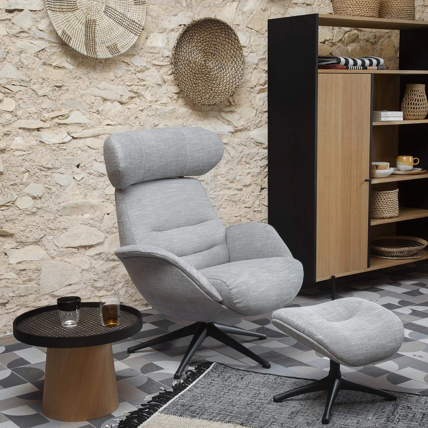 Repose-pieds en tissu - Bleu - 1