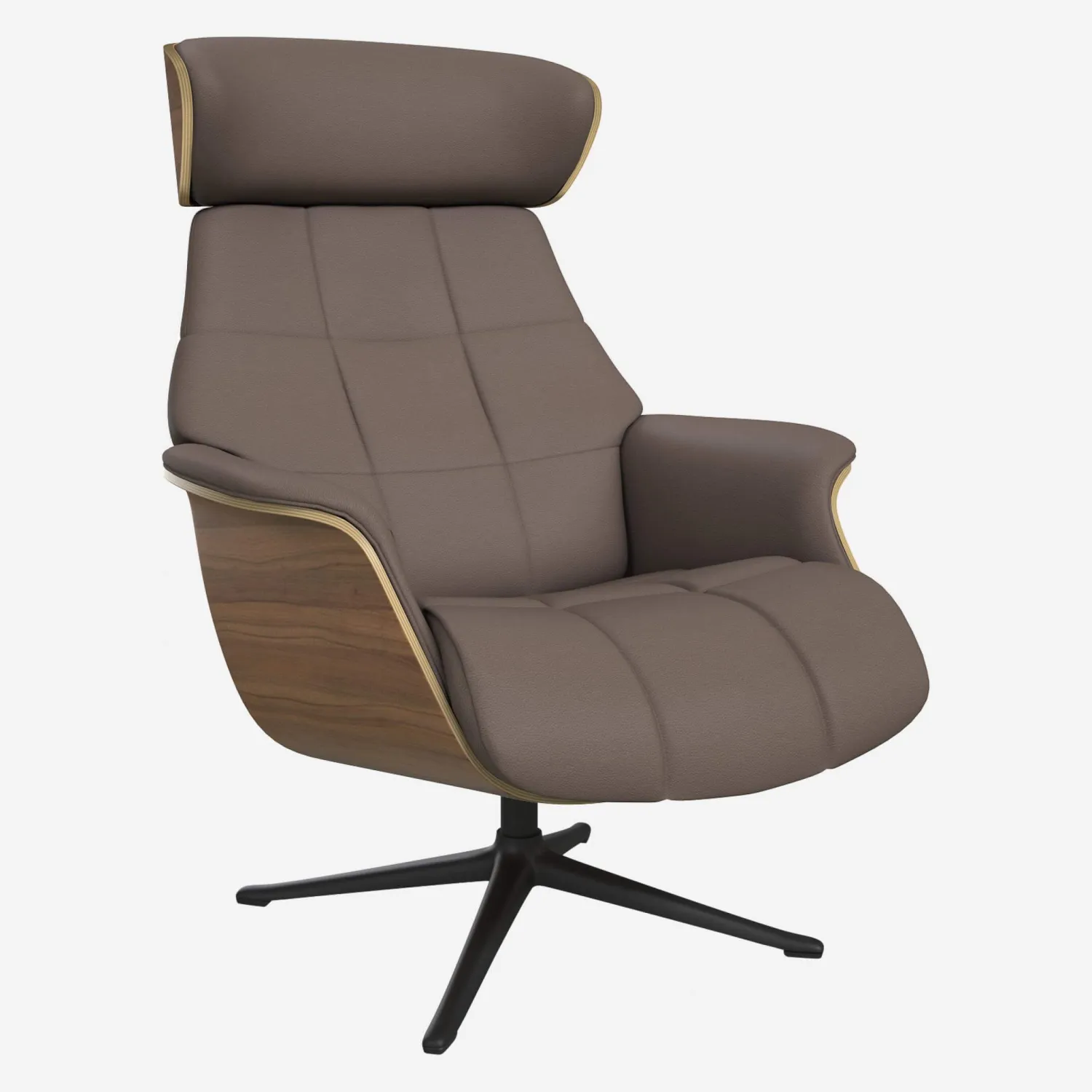 Fauteuil en noyer et cuir Eton - Gris taupe - Pied noir - 1