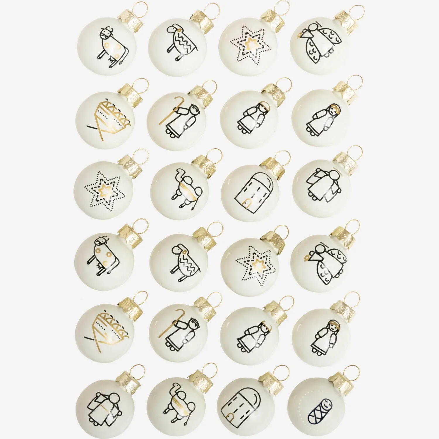 Décoration de Noël - Set de 24 boules en verre avec motif - Blanc