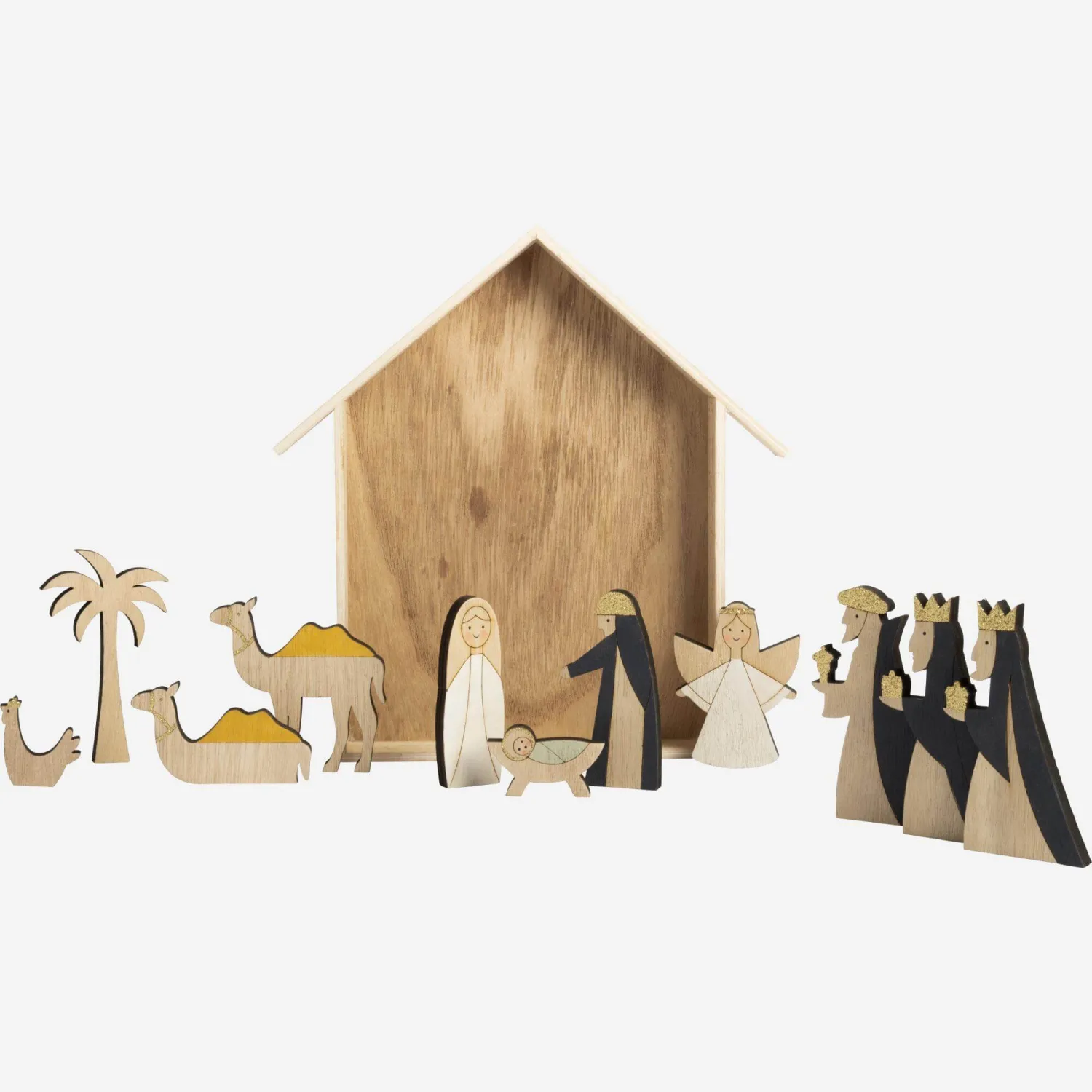 Crèche de Noël en bois - 11 pièces