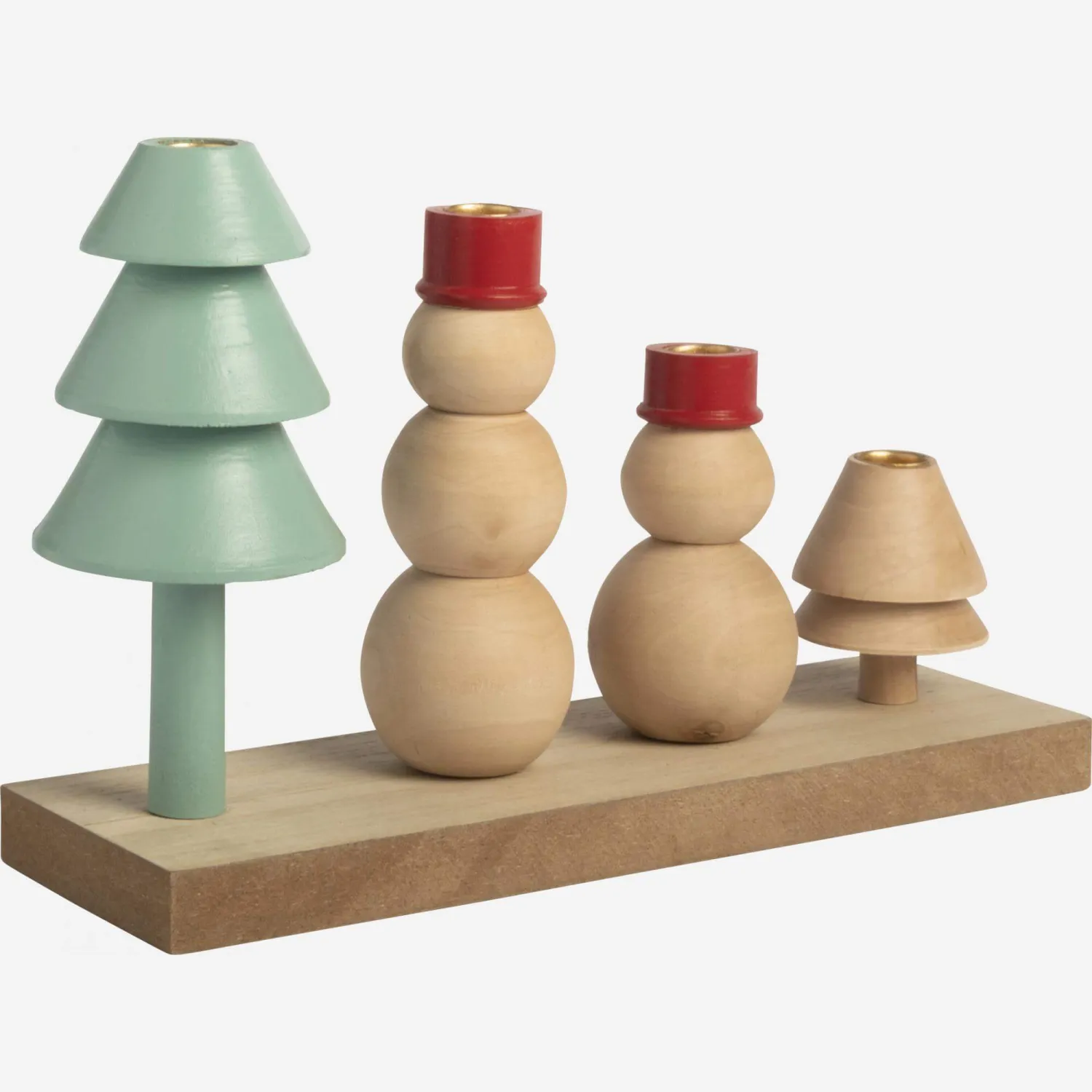 Décoration de Noël - Bougeoir à 4 branches en bois - Multicolore