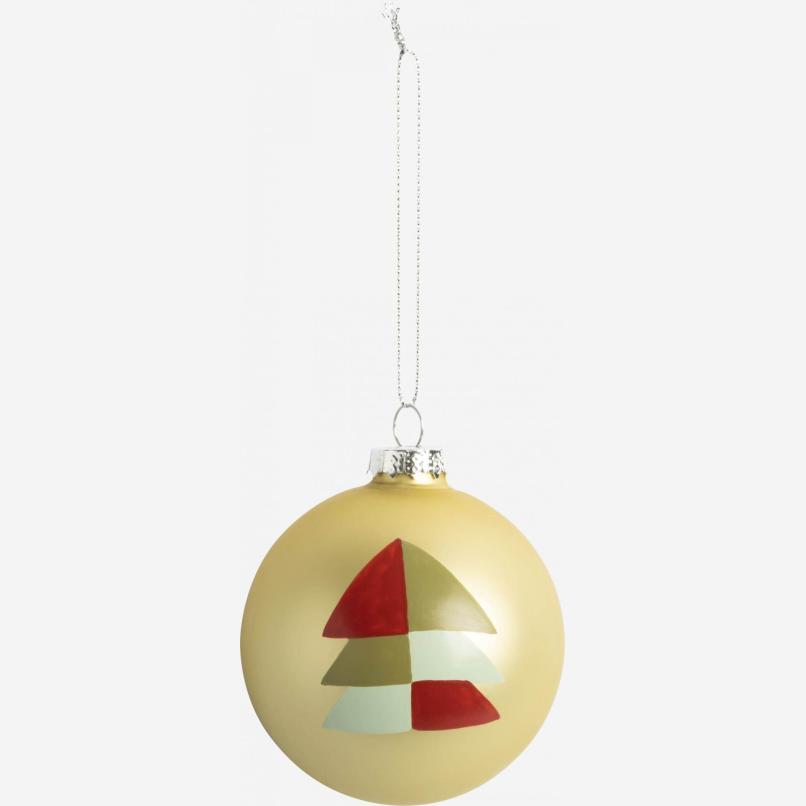 Décoration de Noël - Boule en verre avec motif sapin pyramide - Doré