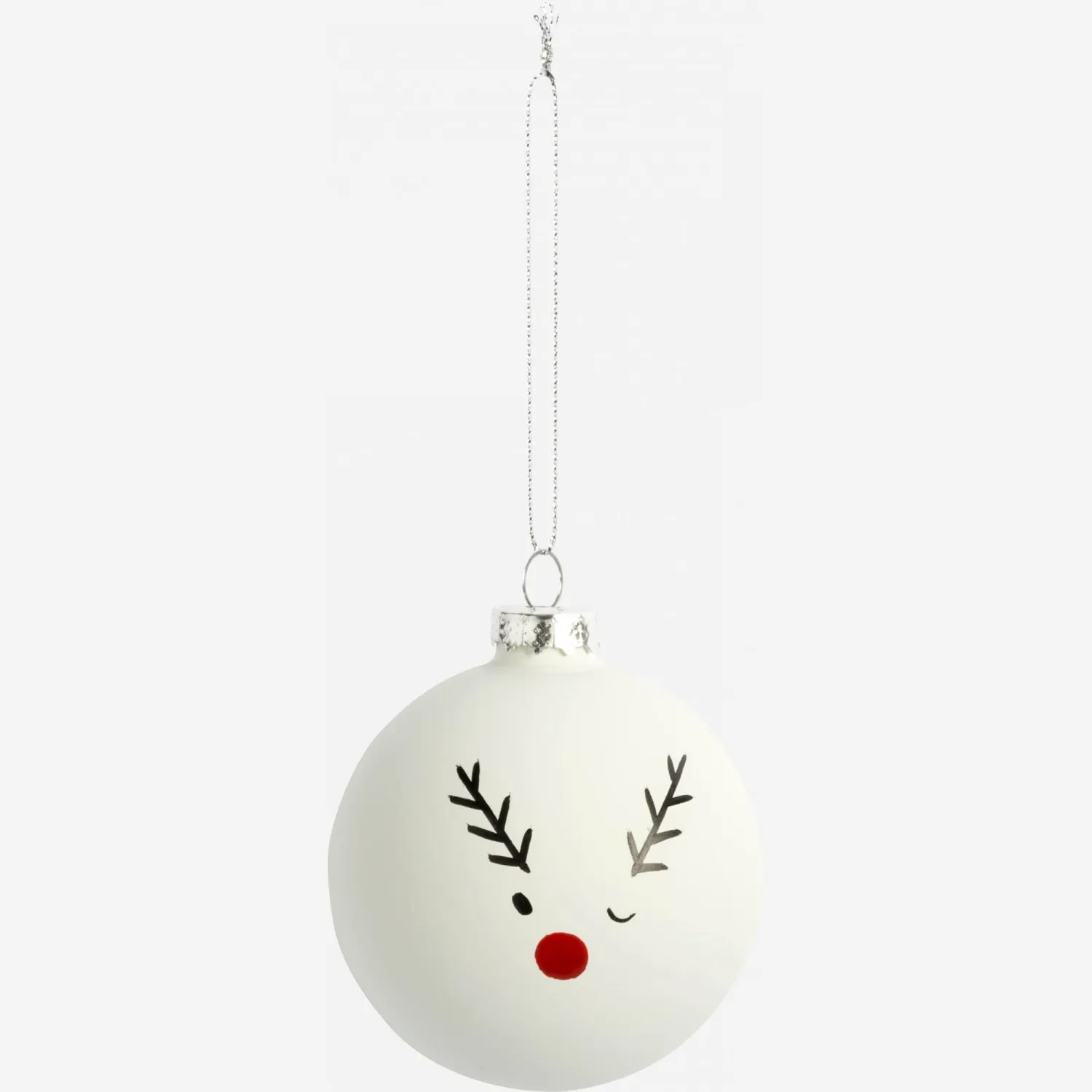 Décoration de Noël - Boule en verre avec motif Rudolph - Blanc
