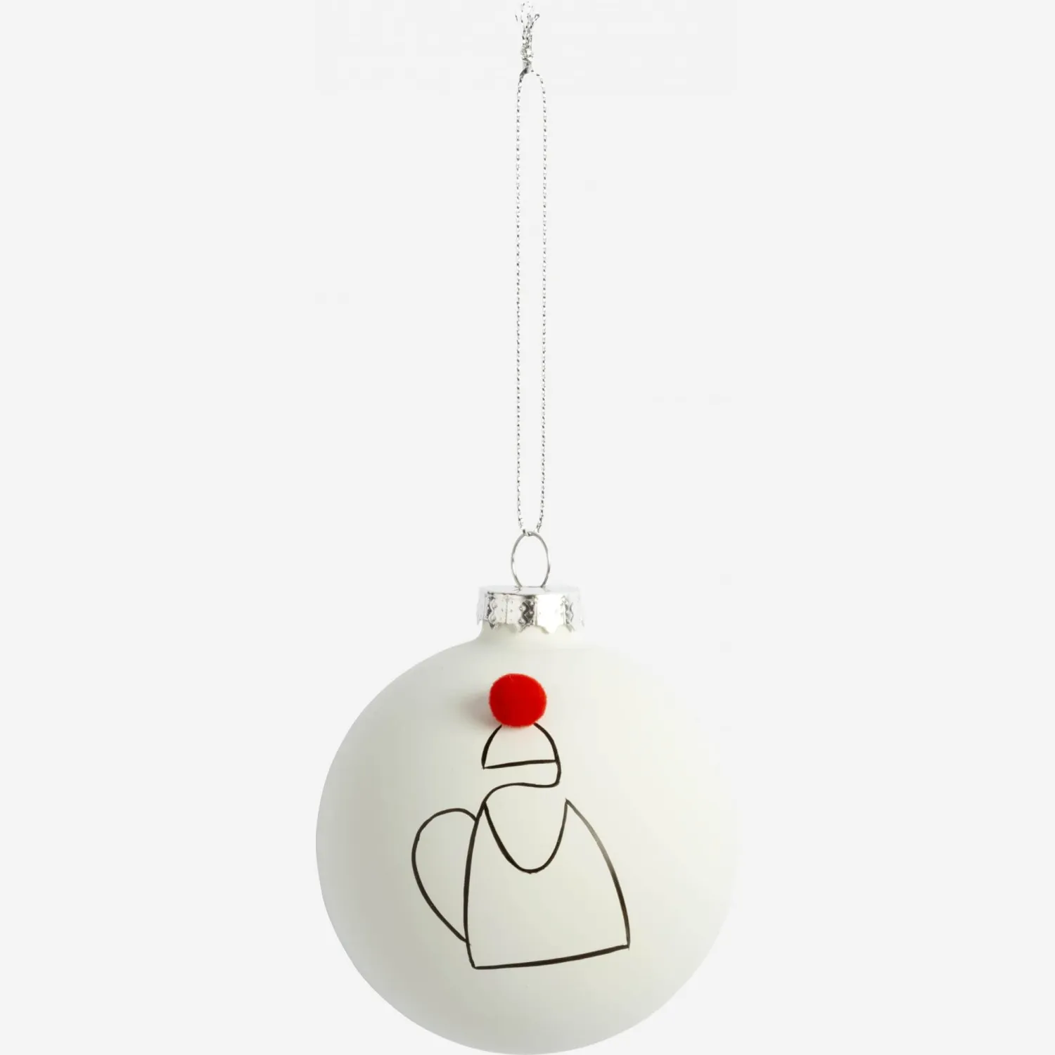 Décoration de Noël - Boule en verre avec motif Père Noël et pompon  - Blanc