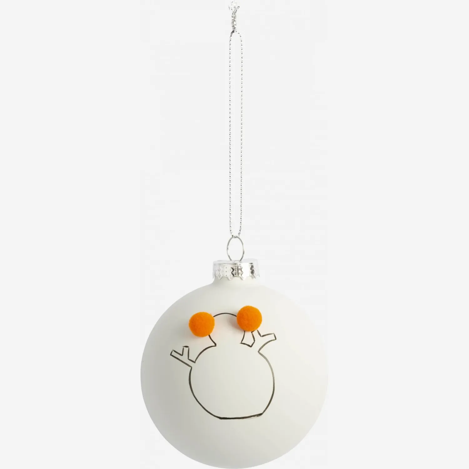 Décoration de Noël - Boule en verre avec motif bonhomme de neige et pompom - Blanc