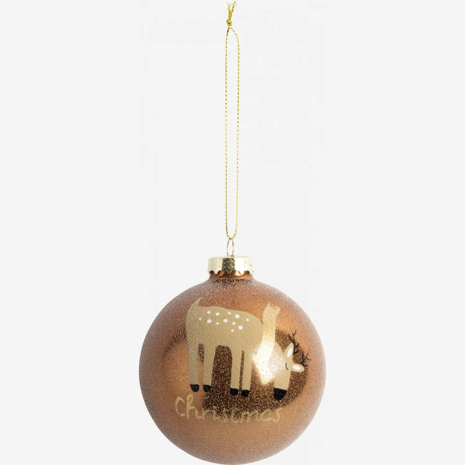 Décoration de Noël - Boule en verre avec motif renne - Beige