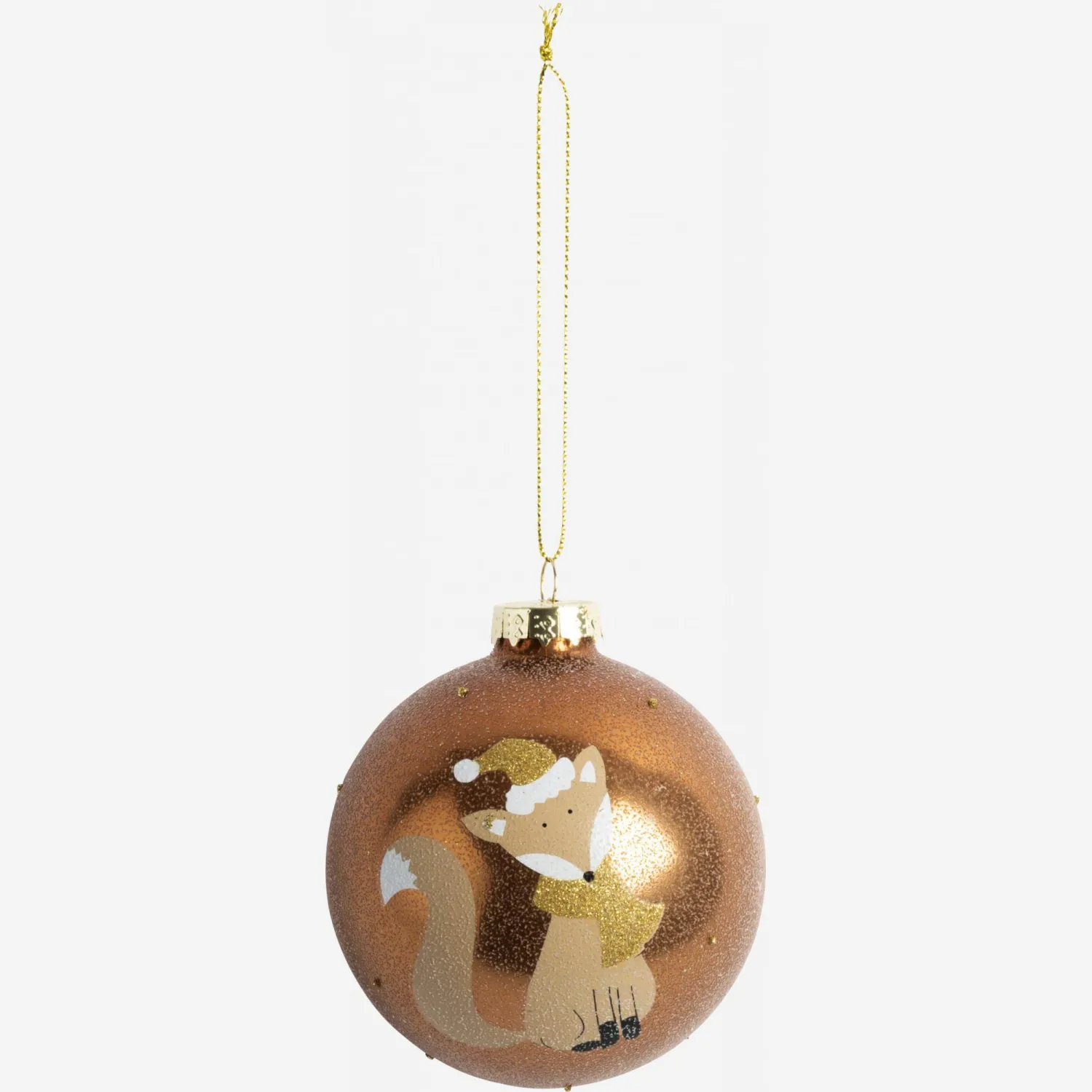 Décoration de Noël - Boule en verre avec motif renard et écharpe - Beige