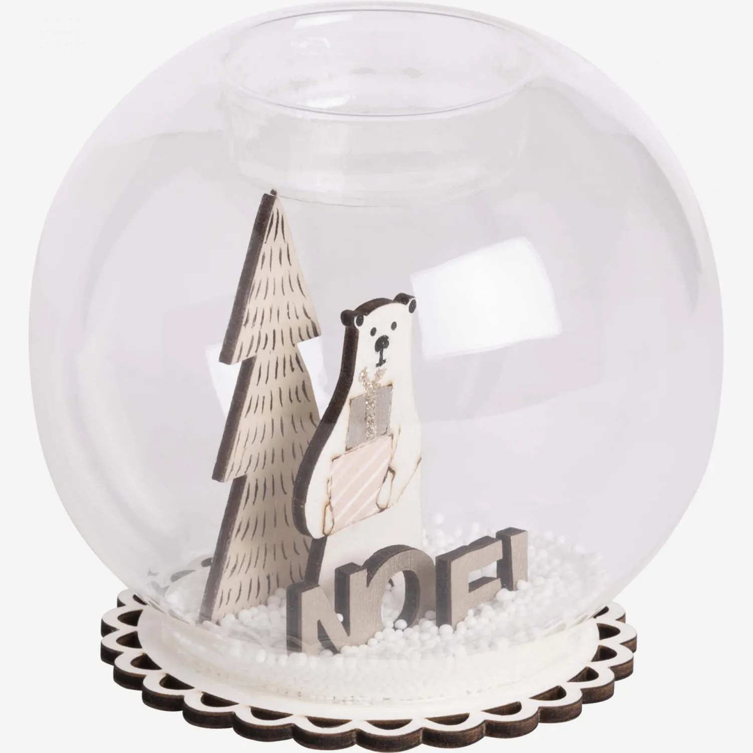 Décoration de Noël - Bougeoir en verre avec décor renard en bois