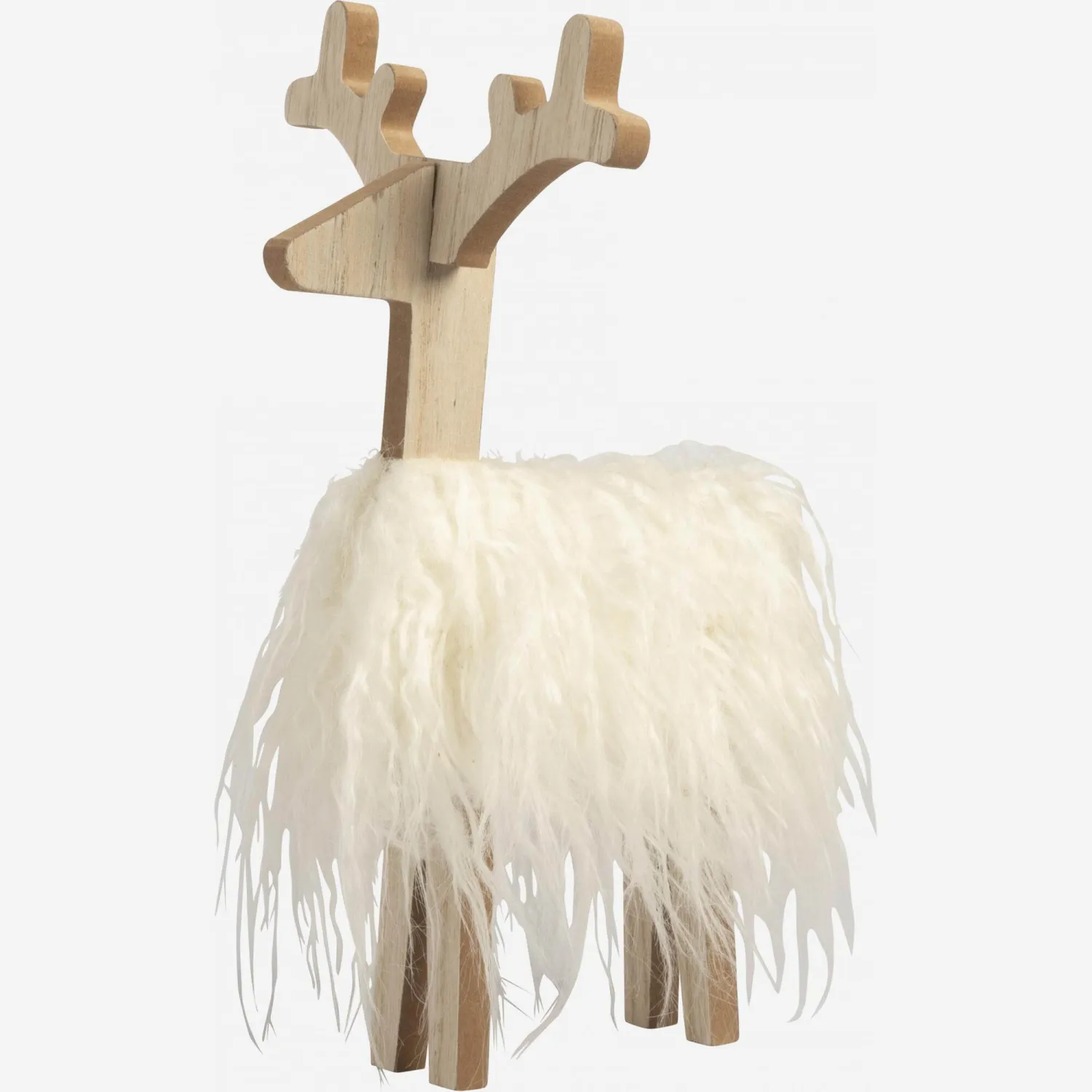 Décoration de Noël - Renne à poser en bois et tissu - Blanc