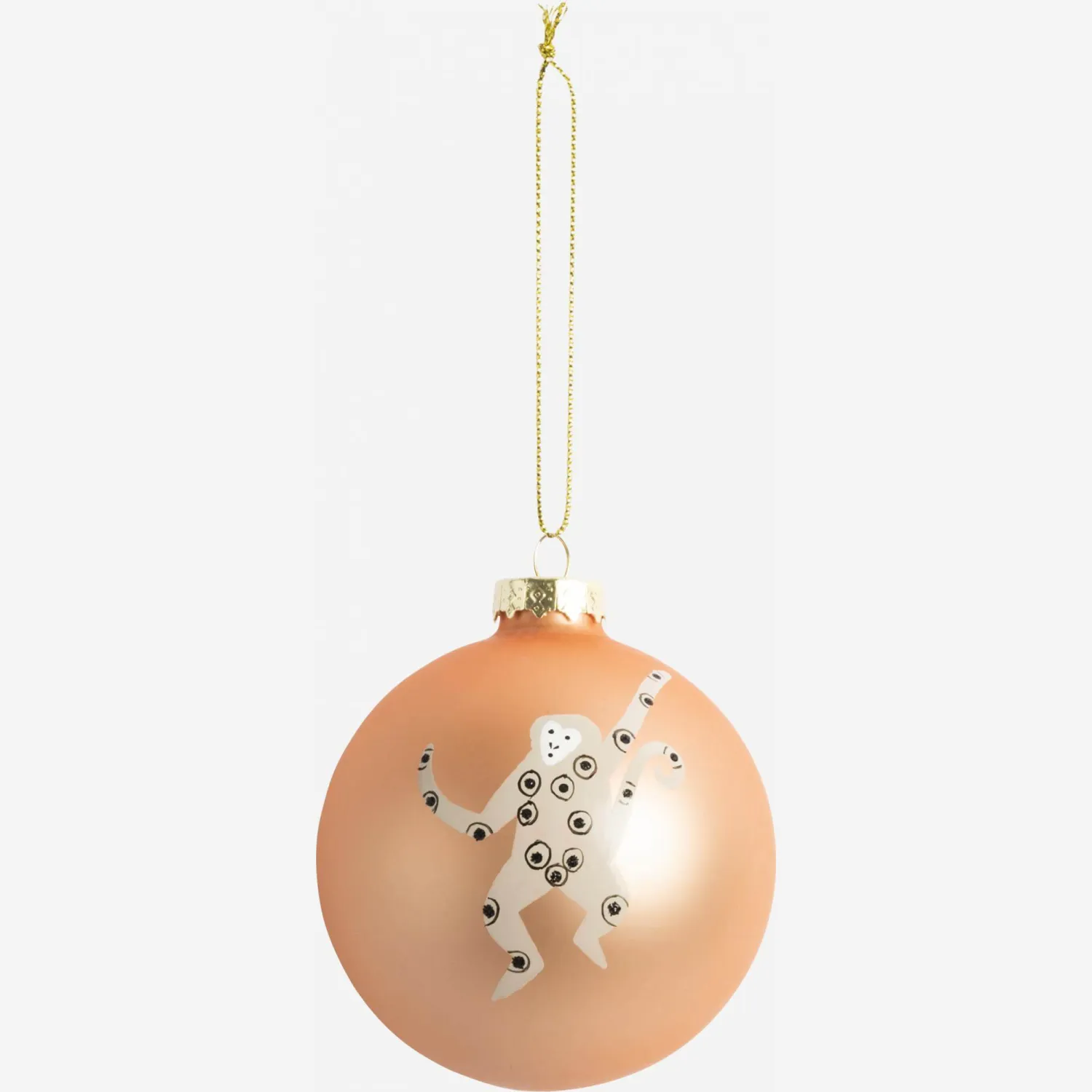 Décoration de Noël - Boule en verre avec motif singe - Rose et beige