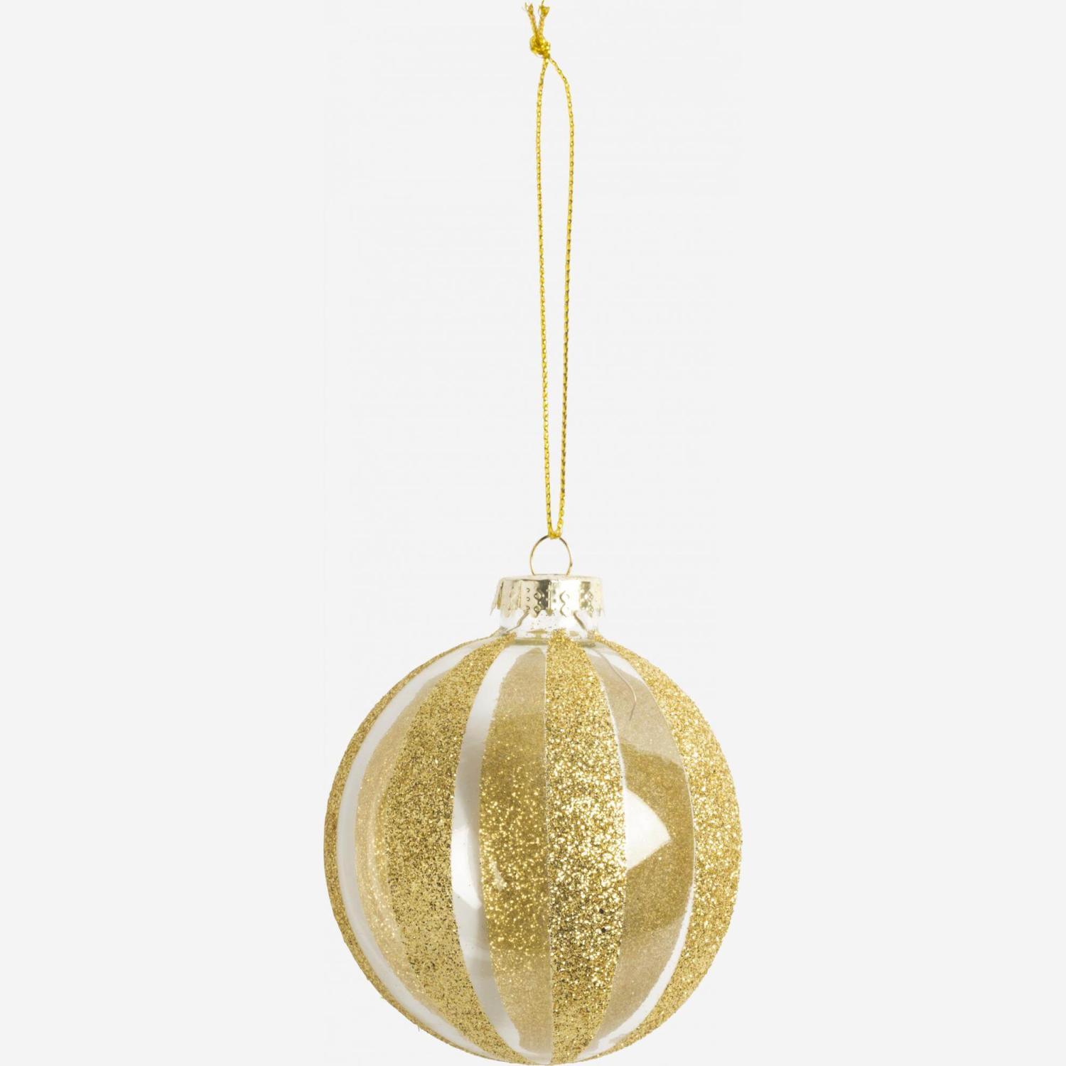 Décoration de Noël - Boule en verre avec rayures - Doré