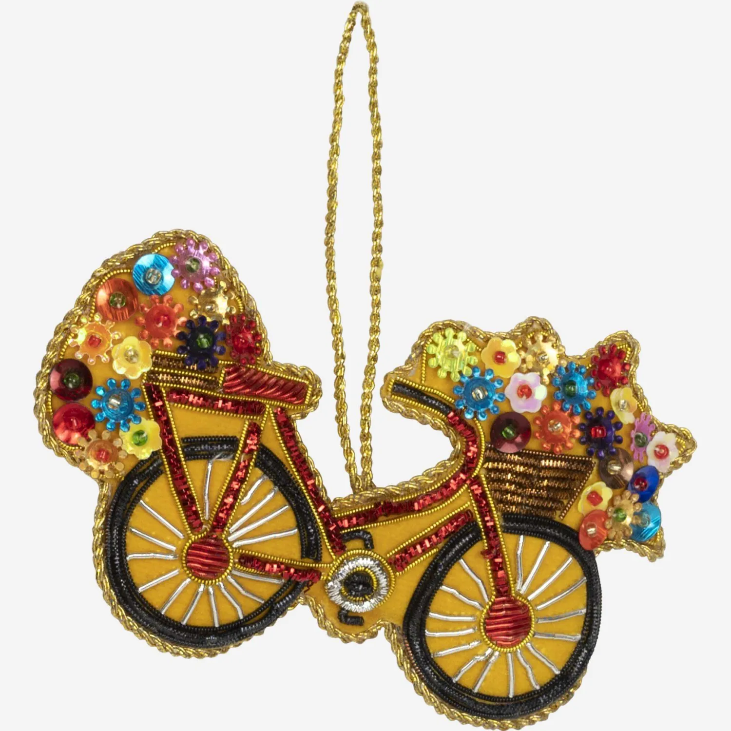 Décoration de Noël - Vélo à accrocher en velours - Jaune