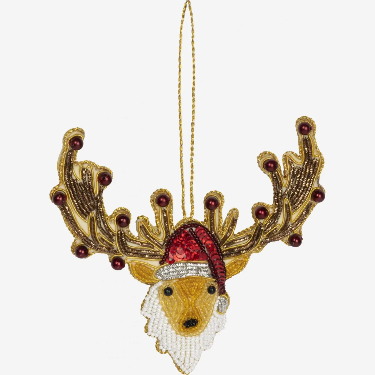 Décoration de Noël - Renne à accrocher en velours - Doré