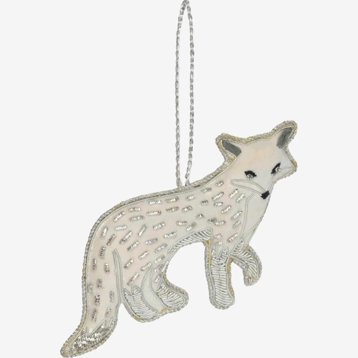 Décoration de Noël - Renard à accrocher en velours - Blanc