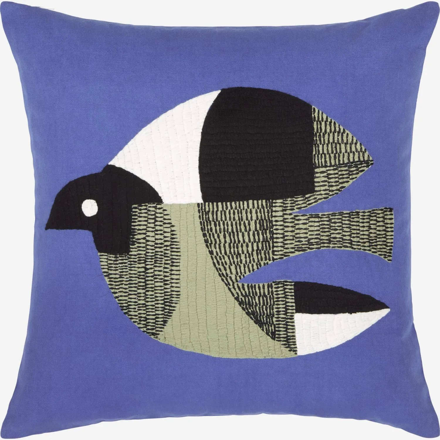 Coussin brodé en coton - 45 x 45 cm - Bleu