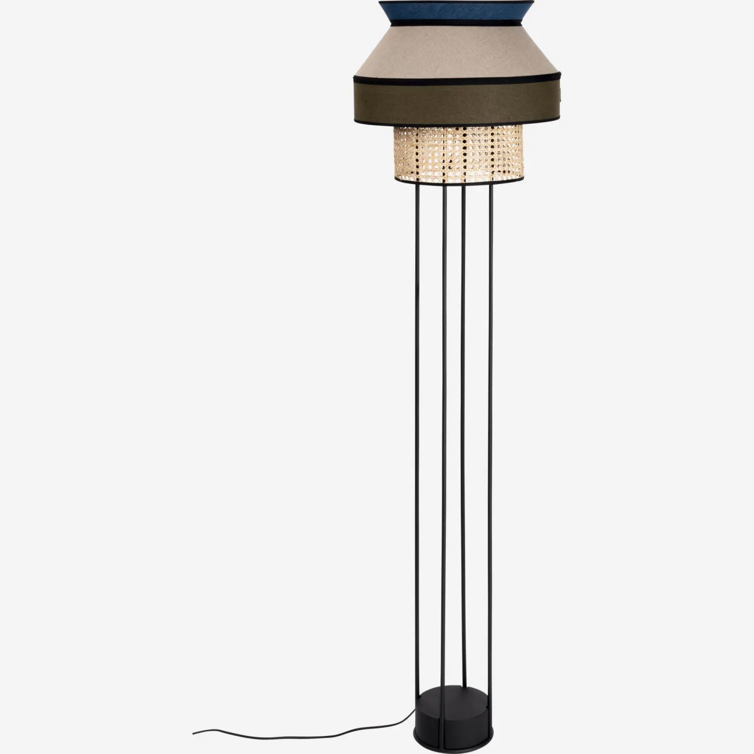Lampadaire en cannage et métal - 42 x 143 cm - Multicolore