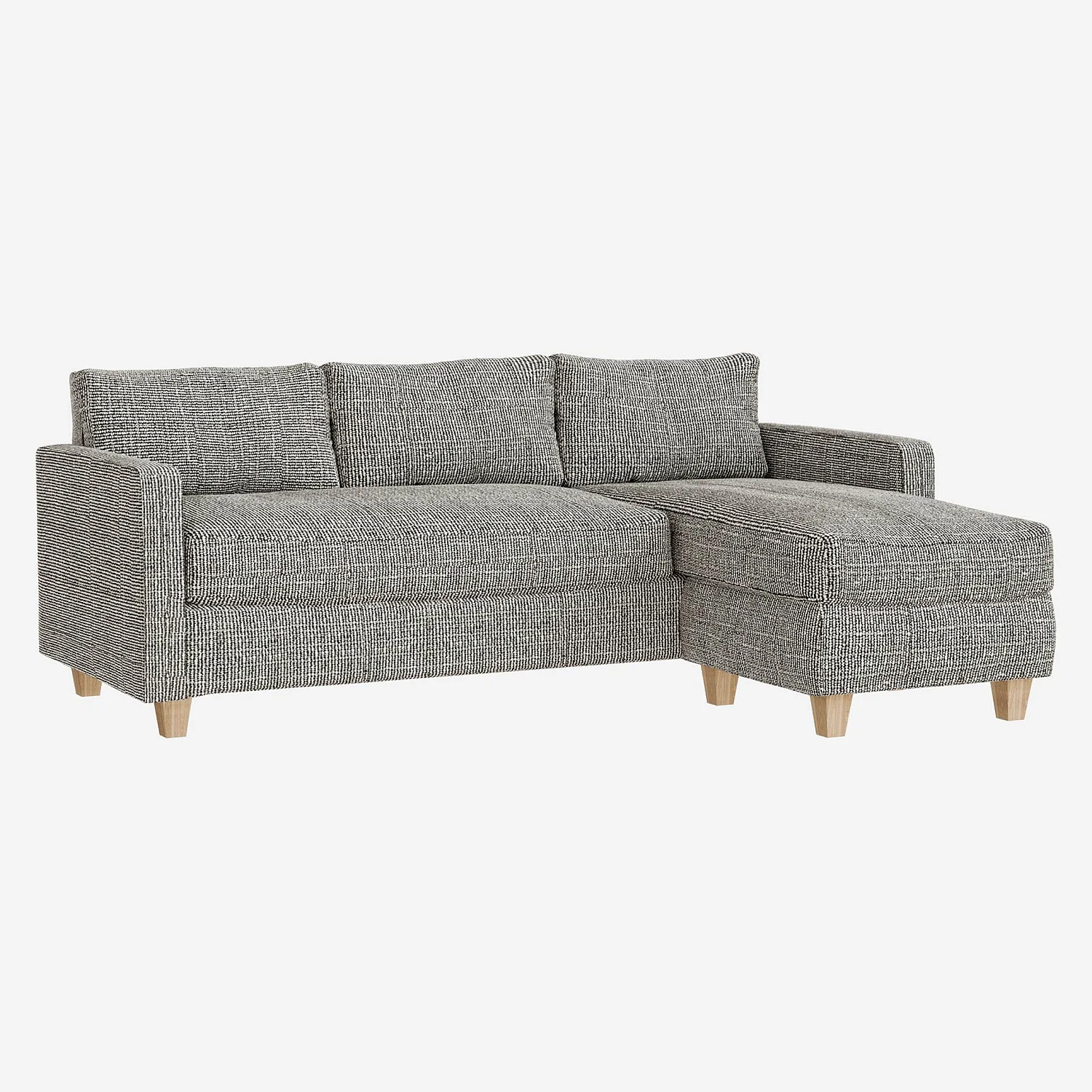 Canapé 3 places avec angle droit en tissu italien - Gris mélangé - Pieds clairs - 2